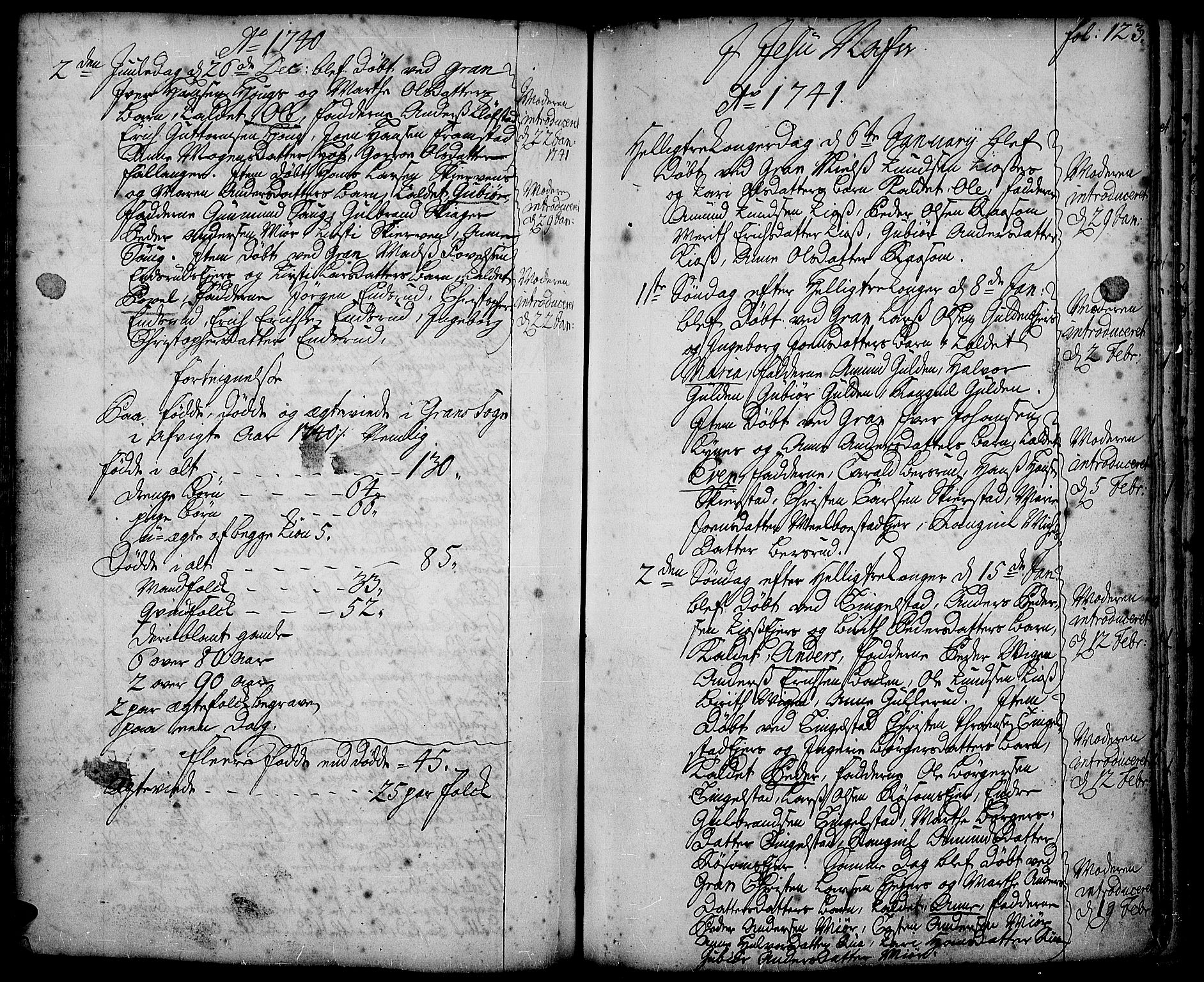 Gran prestekontor, AV/SAH-PREST-112/H/Ha/Haa/L0002: Parish register (official) no. 2, 1732-1744, p. 123