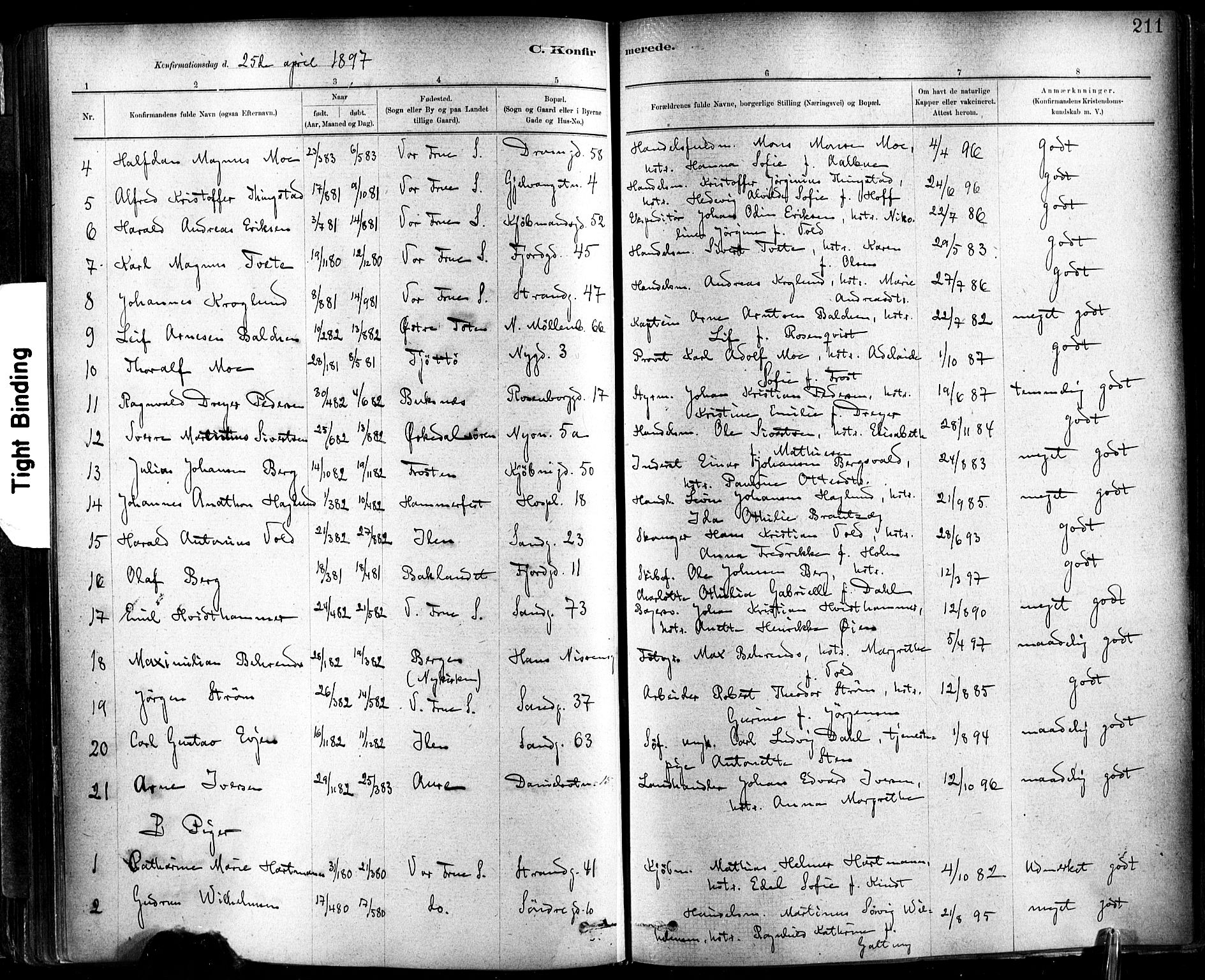Ministerialprotokoller, klokkerbøker og fødselsregistre - Sør-Trøndelag, SAT/A-1456/602/L0119: Parish register (official) no. 602A17, 1880-1901, p. 211