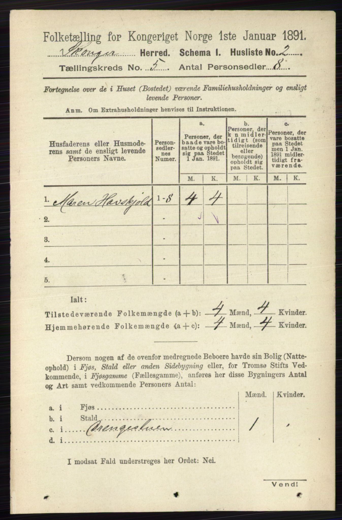 RA, 1891 census for 0712 Skoger, 1891, p. 3009