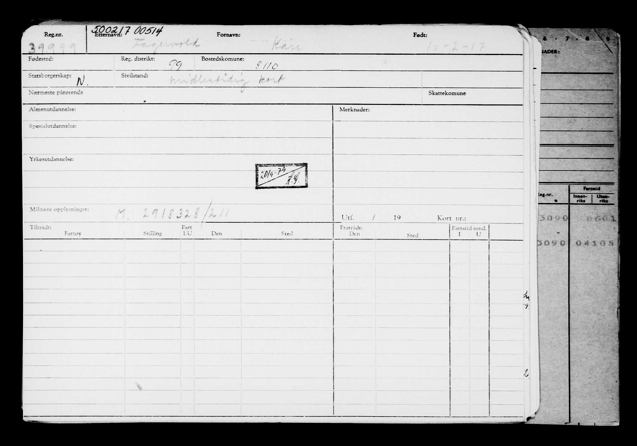 Direktoratet for sjømenn, AV/RA-S-3545/G/Gb/L0146: Hovedkort, 1917, p. 5