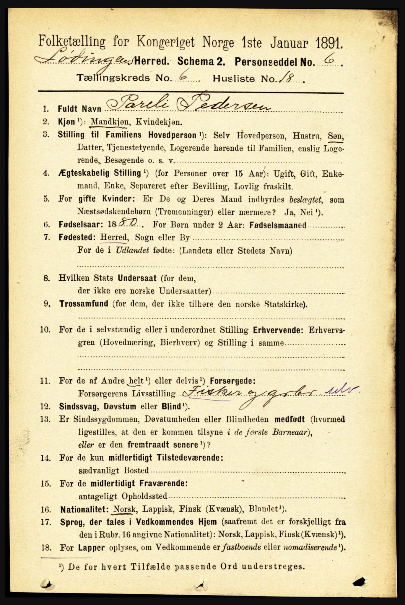 RA, 1891 census for 1851 Lødingen, 1891, p. 2881