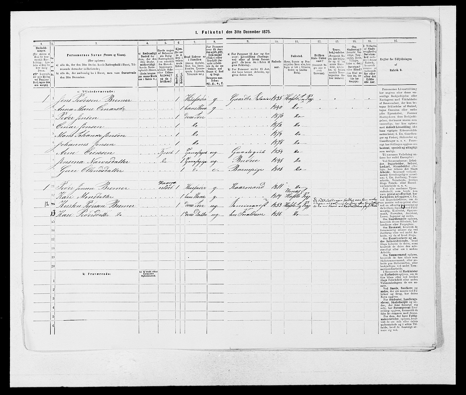 SAB, 1875 census for 1425P Hafslo, 1875, p. 157