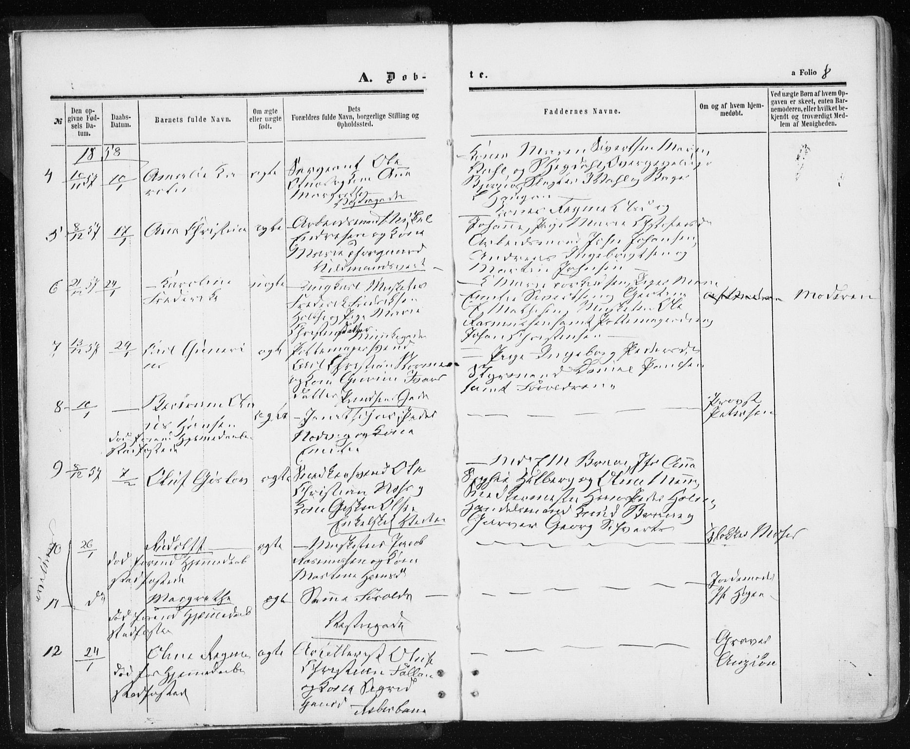 Ministerialprotokoller, klokkerbøker og fødselsregistre - Sør-Trøndelag, SAT/A-1456/601/L0053: Parish register (official) no. 601A21, 1857-1865, p. 8