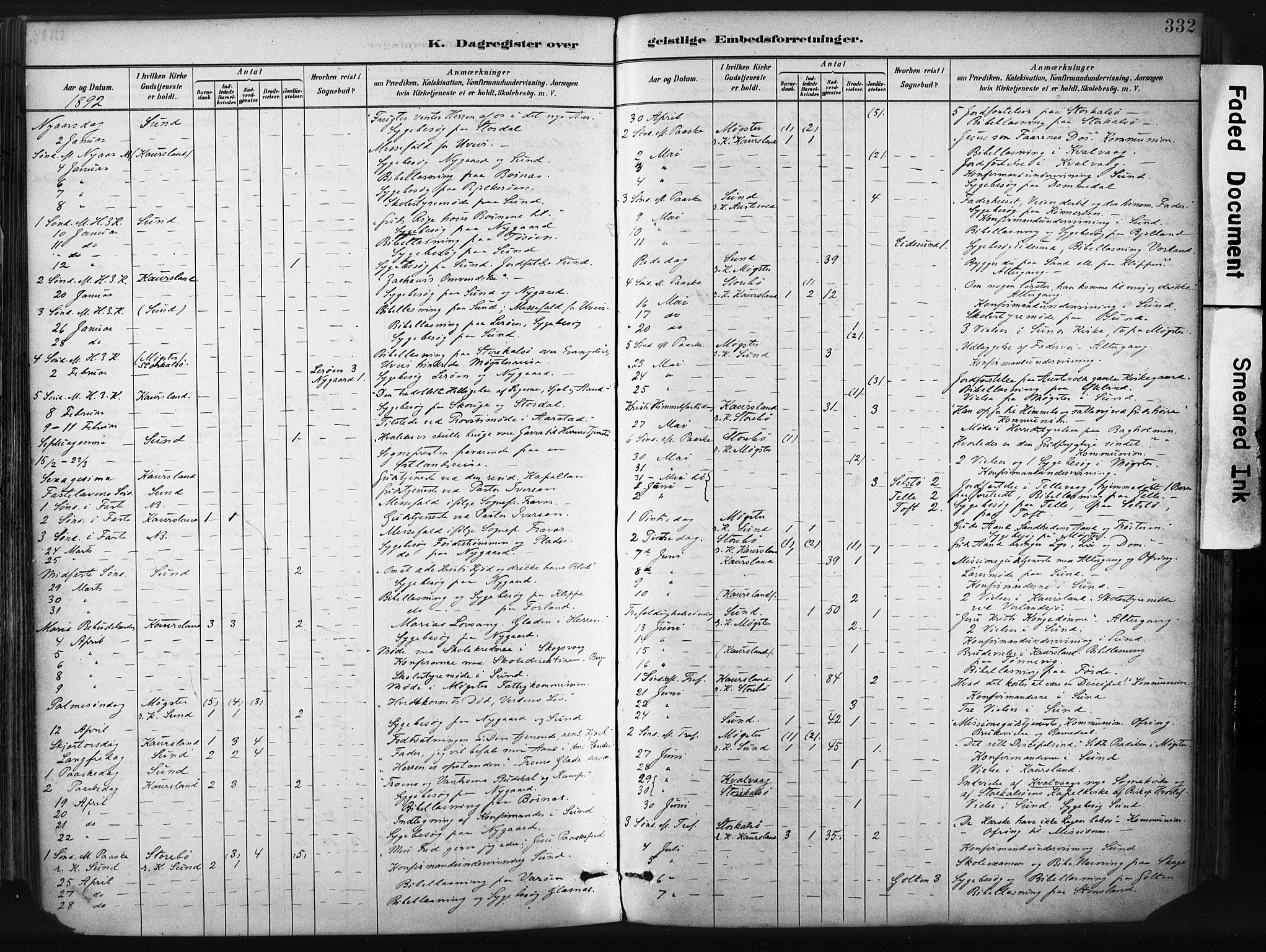 Sund sokneprestembete, AV/SAB-A-99930: Parish register (official) no. B 1, 1882-1907, p. 332