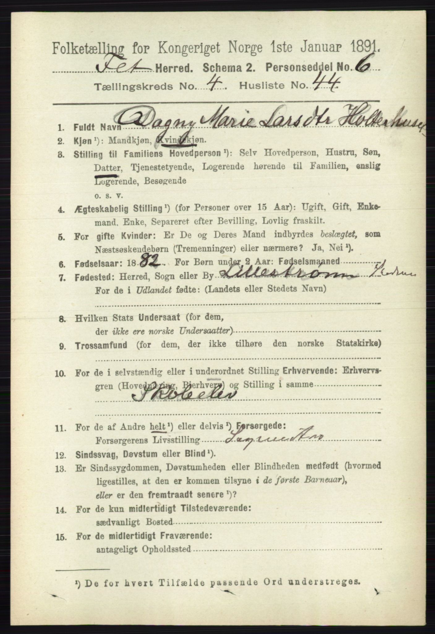 RA, 1891 census for 0227 Fet, 1891, p. 1524
