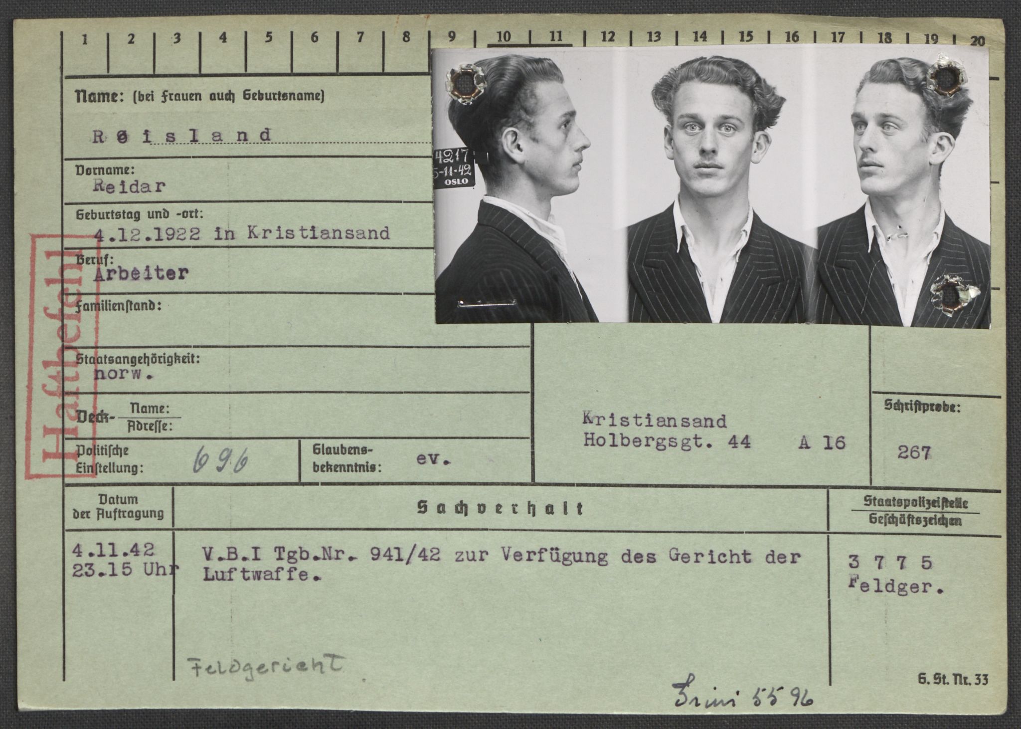 Befehlshaber der Sicherheitspolizei und des SD, AV/RA-RAFA-5969/E/Ea/Eaa/L0009: Register over norske fanger i Møllergata 19: Ru-Sy, 1940-1945, p. 124