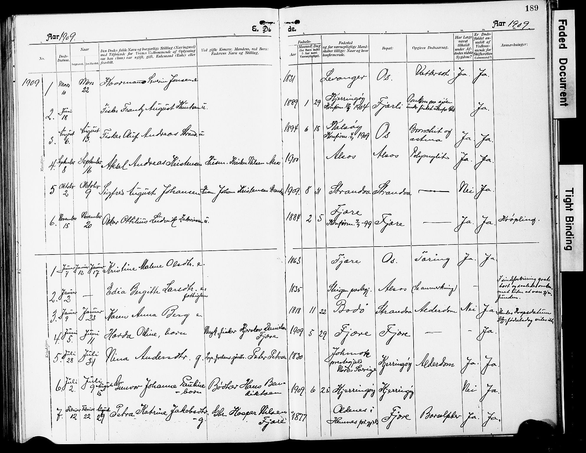 Ministerialprotokoller, klokkerbøker og fødselsregistre - Nordland, SAT/A-1459/803/L0077: Parish register (copy) no. 803C04, 1897-1930, p. 189