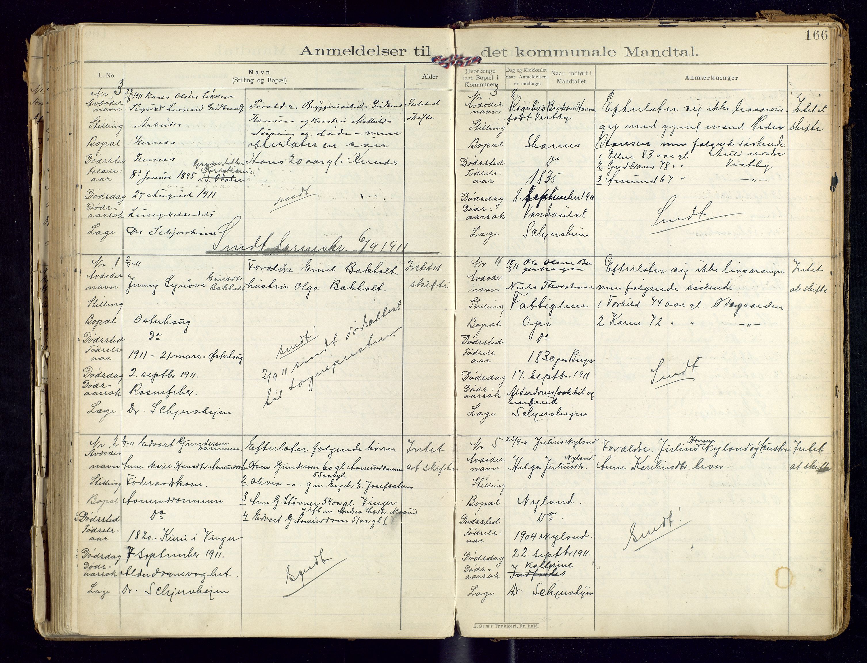 Sør-Odal lensmannskontor, AV/SAH-LHS-022/H/Hb/L0001/0002: Protokoller over anmeldte dødsfall / Protokoll over anmeldte dødsfall, 1901-1913, p. 166