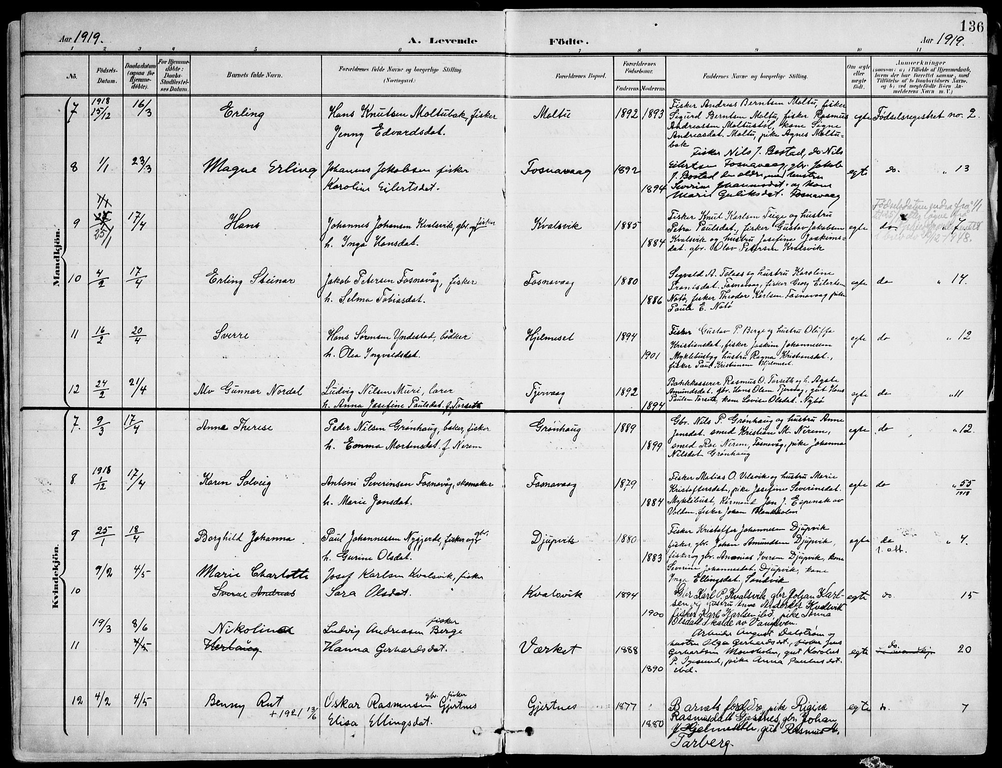 Ministerialprotokoller, klokkerbøker og fødselsregistre - Møre og Romsdal, AV/SAT-A-1454/507/L0075: Parish register (official) no. 507A10, 1901-1920, p. 136