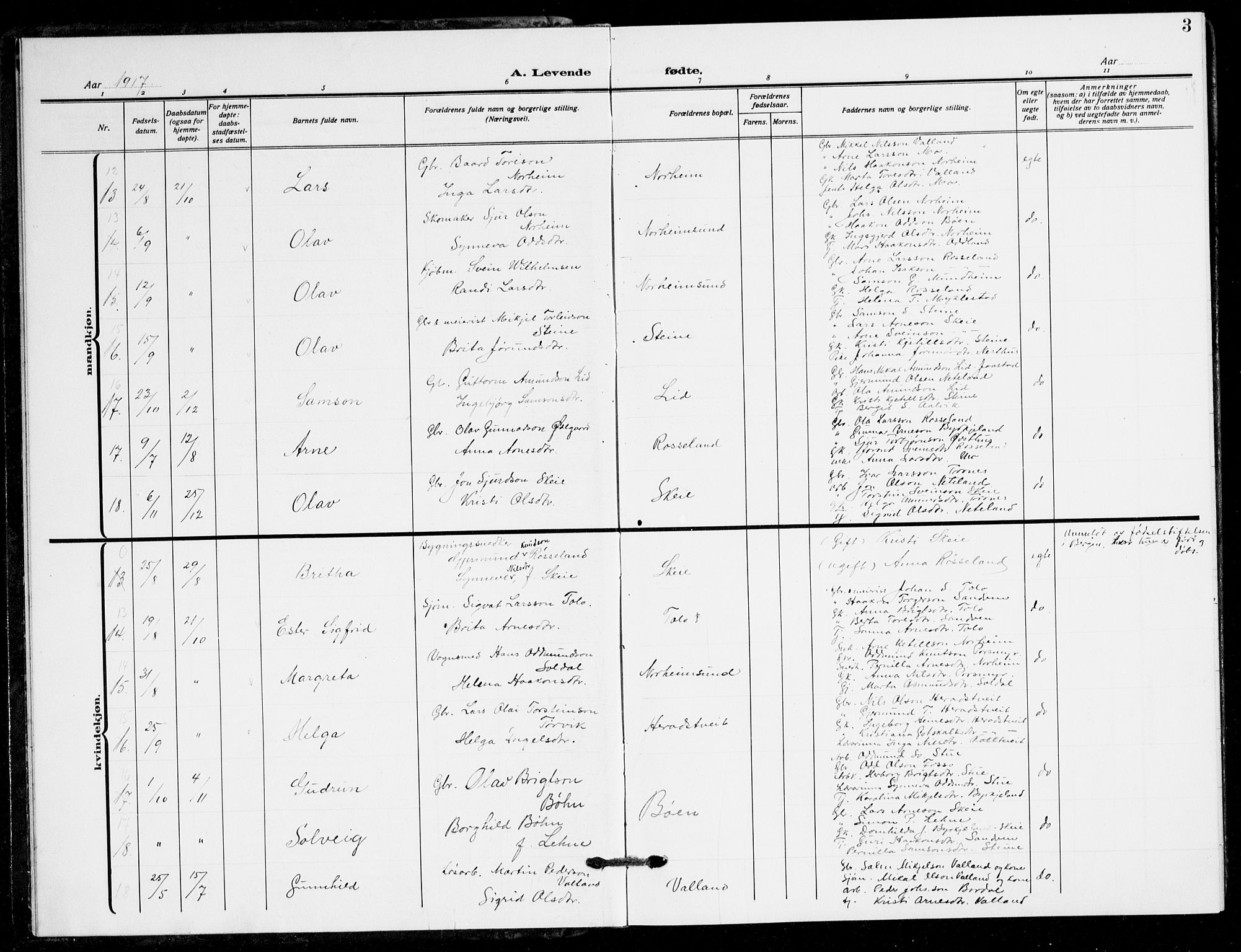 Kvam sokneprestembete, AV/SAB-A-76201/H/Hab: Parish register (copy) no. B 4, 1917-1945, p. 3