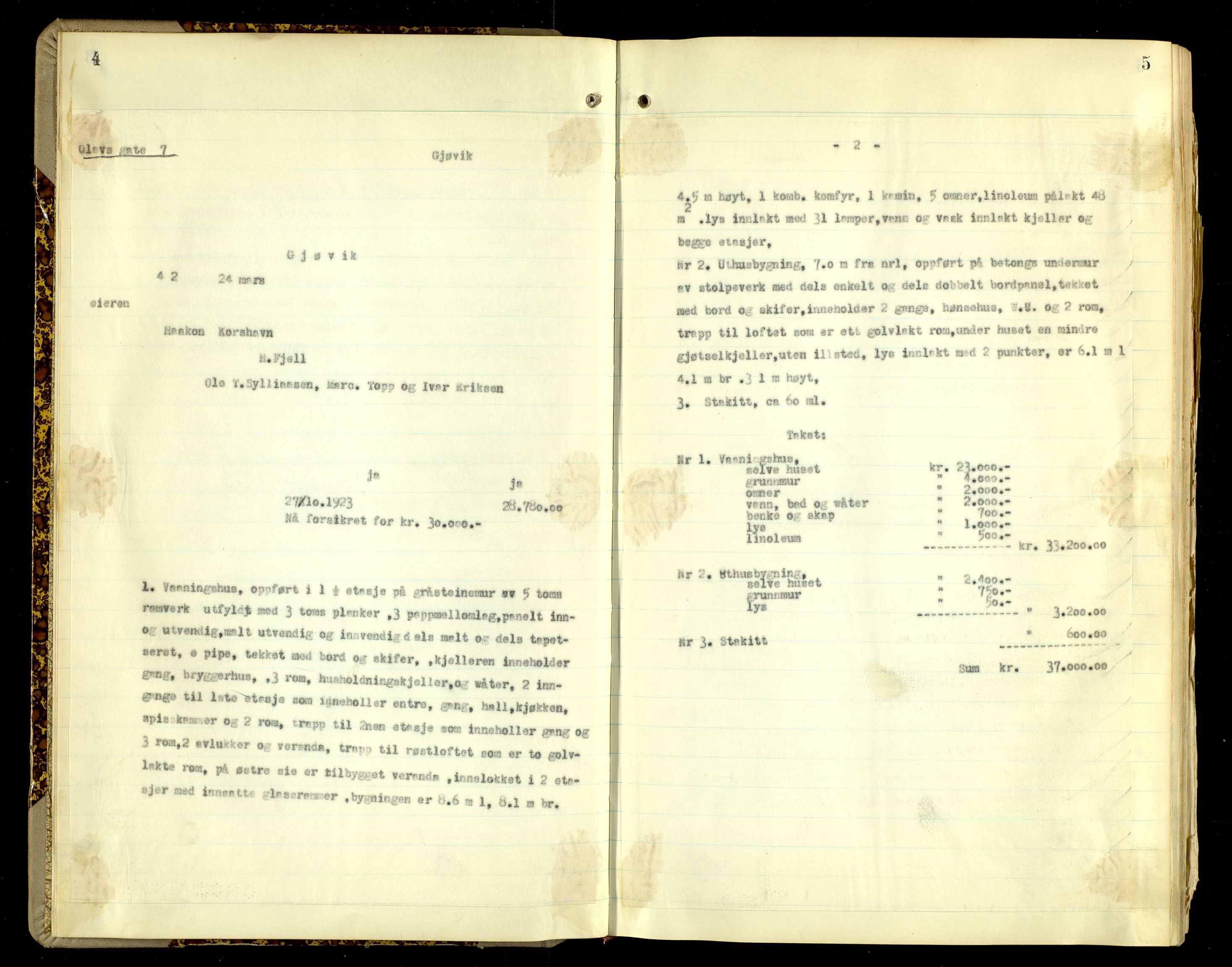 Norges Brannkasse, Gjøvik, AV/SAH-NBRANG-045/F/L0009: Branntakstprotokoll, 1942-1948, p. 4-5