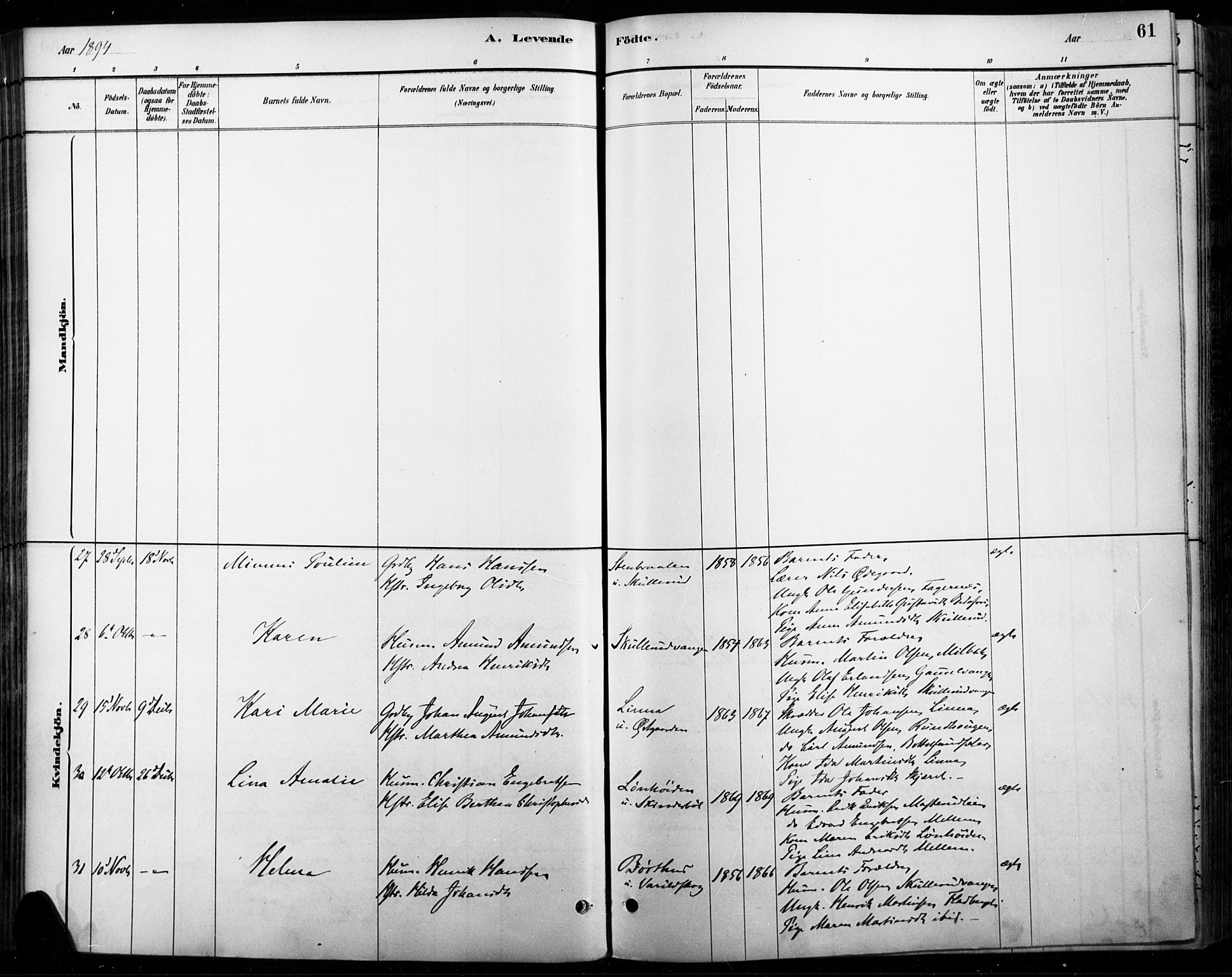 Vinger prestekontor, AV/SAH-PREST-024/H/Ha/Haa/L0015: Parish register (official) no. 15, 1881-1900, p. 61