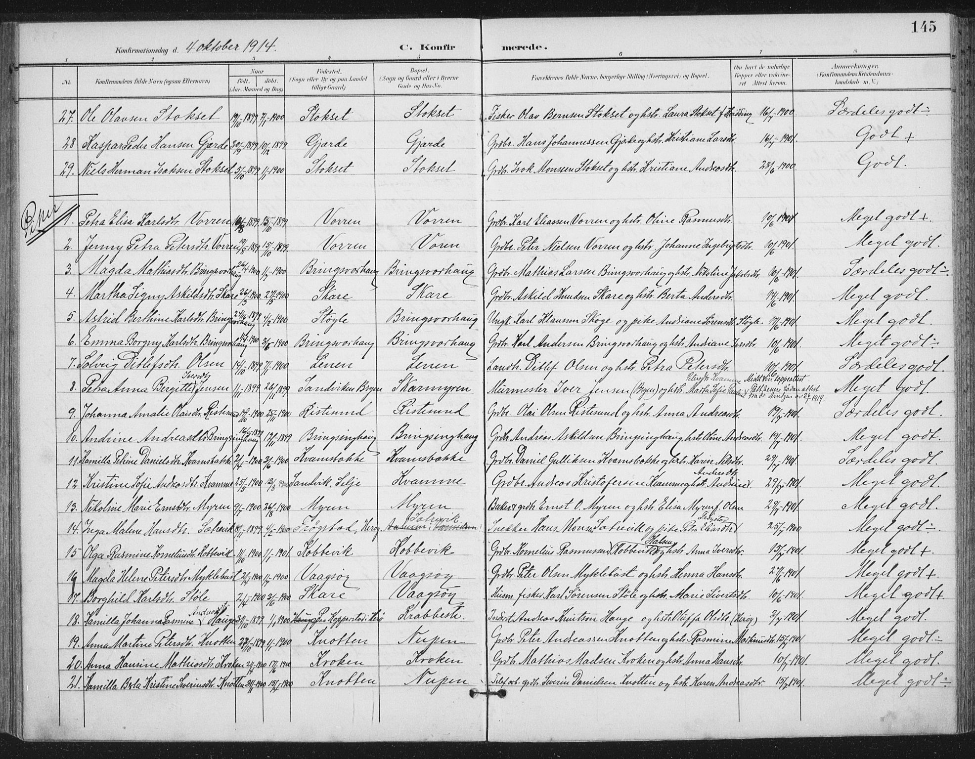 Ministerialprotokoller, klokkerbøker og fødselsregistre - Møre og Romsdal, SAT/A-1454/503/L0038: Parish register (official) no. 503A06, 1901-1917, p. 145