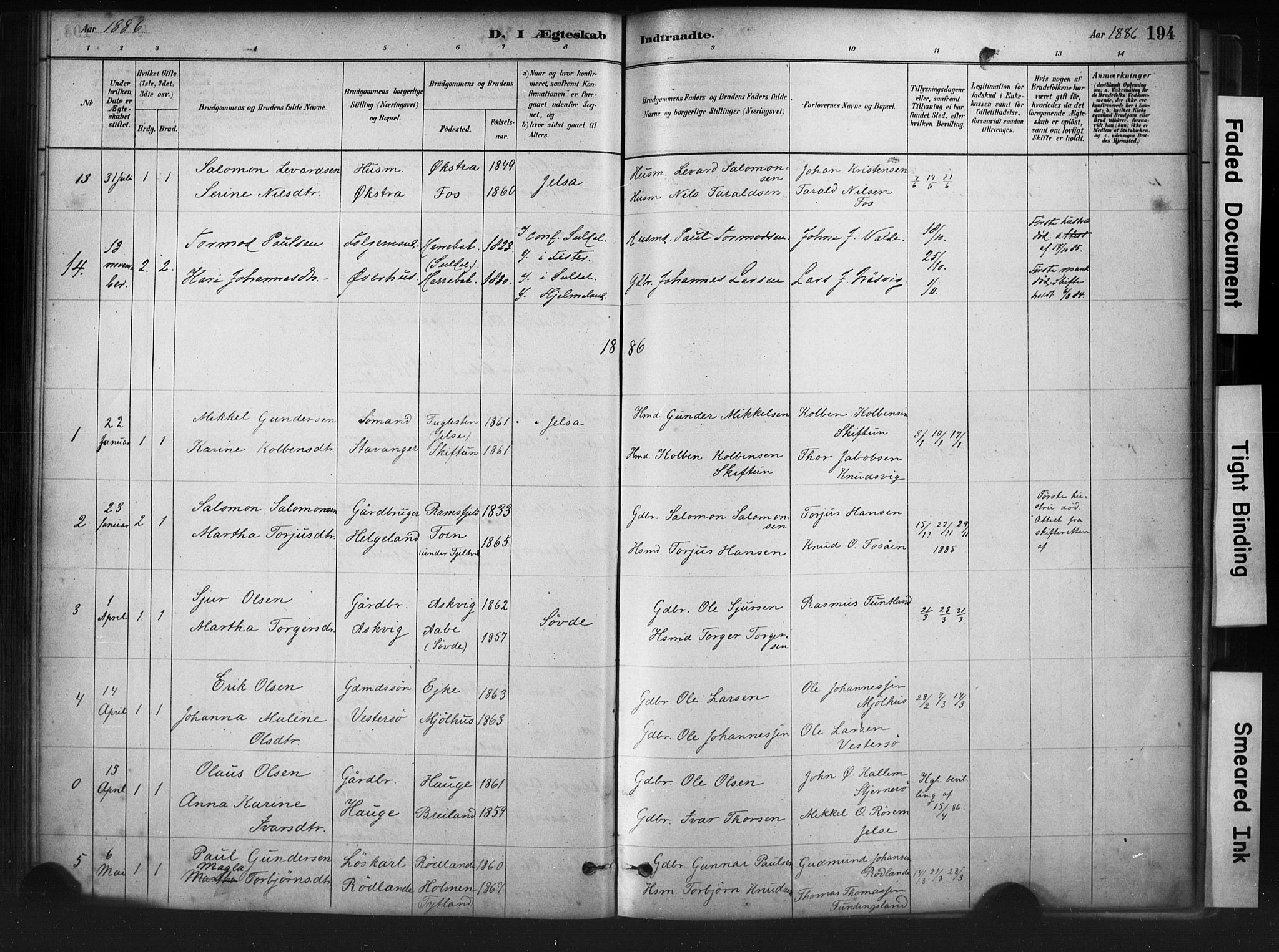 Hjelmeland sokneprestkontor, AV/SAST-A-101843/01/IV/L0014: Parish register (official) no. A 14, 1879-1900, p. 194