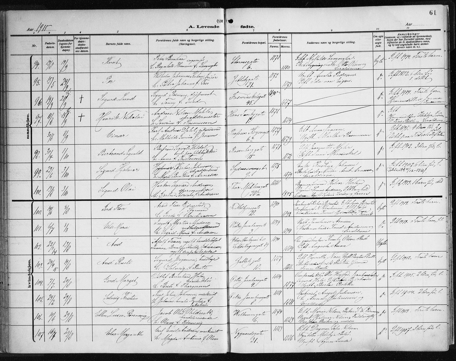 Johanneskirken sokneprestembete, AV/SAB-A-76001/H/Haa: Parish register (official) no. A 3, 1913-1934, p. 61