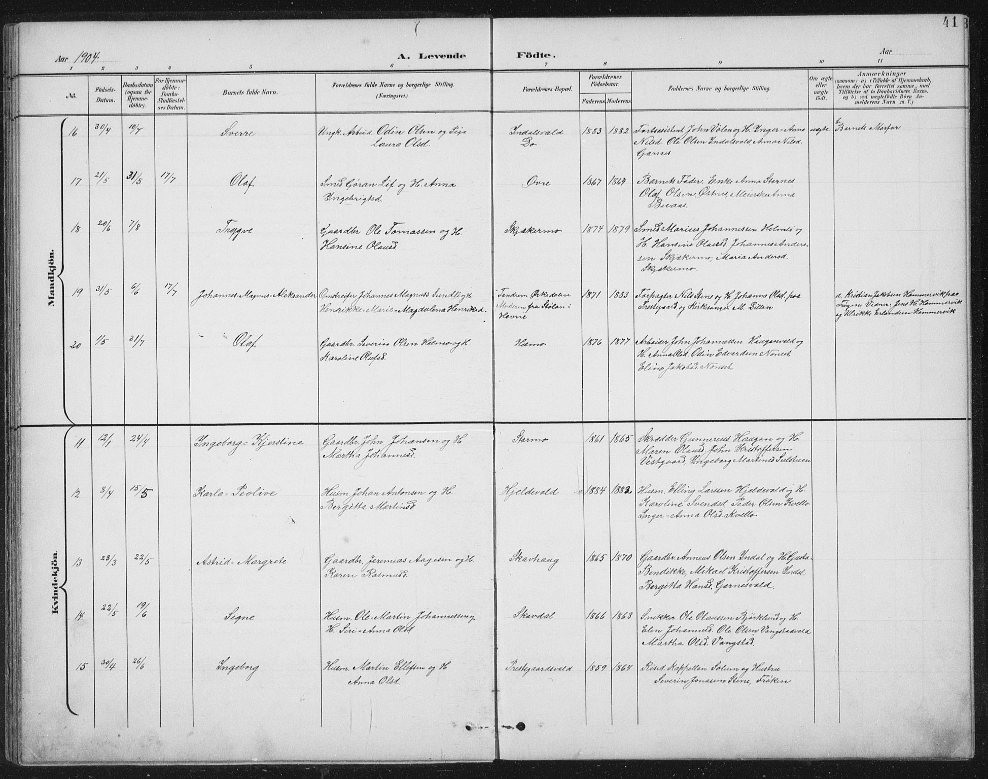 Ministerialprotokoller, klokkerbøker og fødselsregistre - Nord-Trøndelag, AV/SAT-A-1458/724/L0269: Parish register (copy) no. 724C05, 1899-1920, p. 41