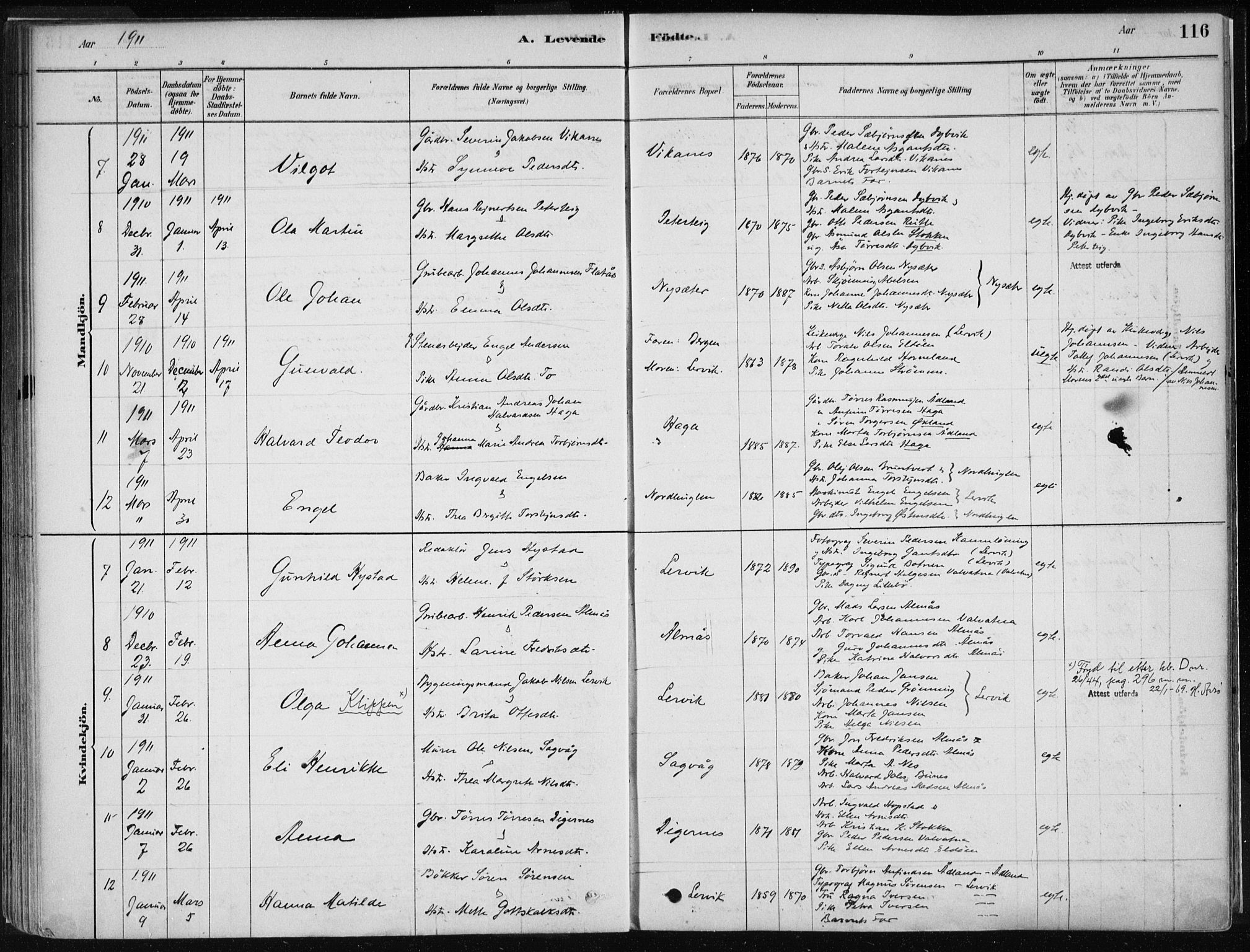 Stord sokneprestembete, AV/SAB-A-78201/H/Haa: Parish register (official) no. B 2, 1878-1913, p. 116