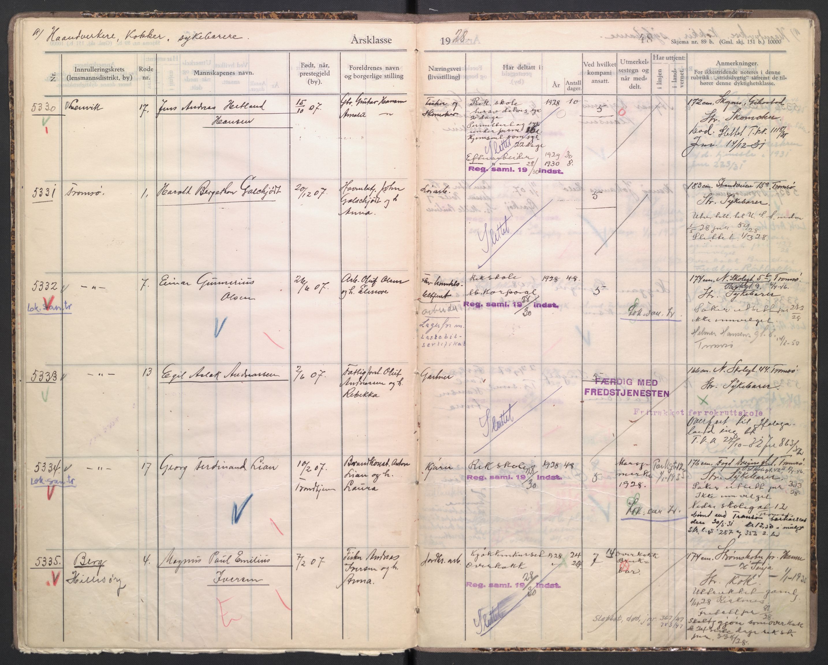 Forsvaret, Troms infanteriregiment nr. 16, AV/RA-RAFA-3146/P/Pa/L0004/0007: Ruller / Rulle for Bardu bataljons menige mannskaper, årsklasse 1928, 1928, p. 48