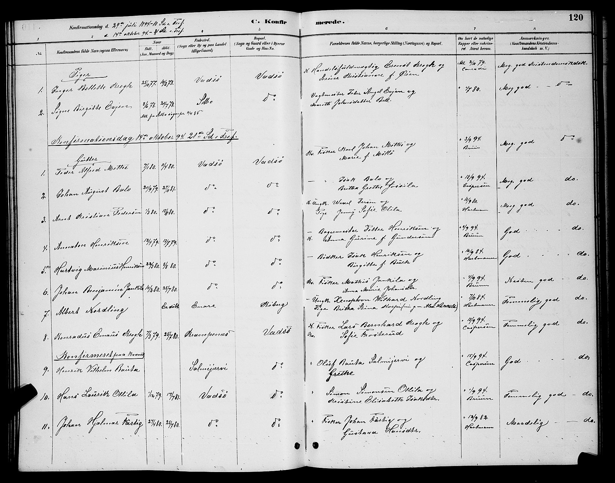 Vadsø sokneprestkontor, SATØ/S-1325/H/Hb/L0004klokker: Parish register (copy) no. 4, 1885-1895, p. 120