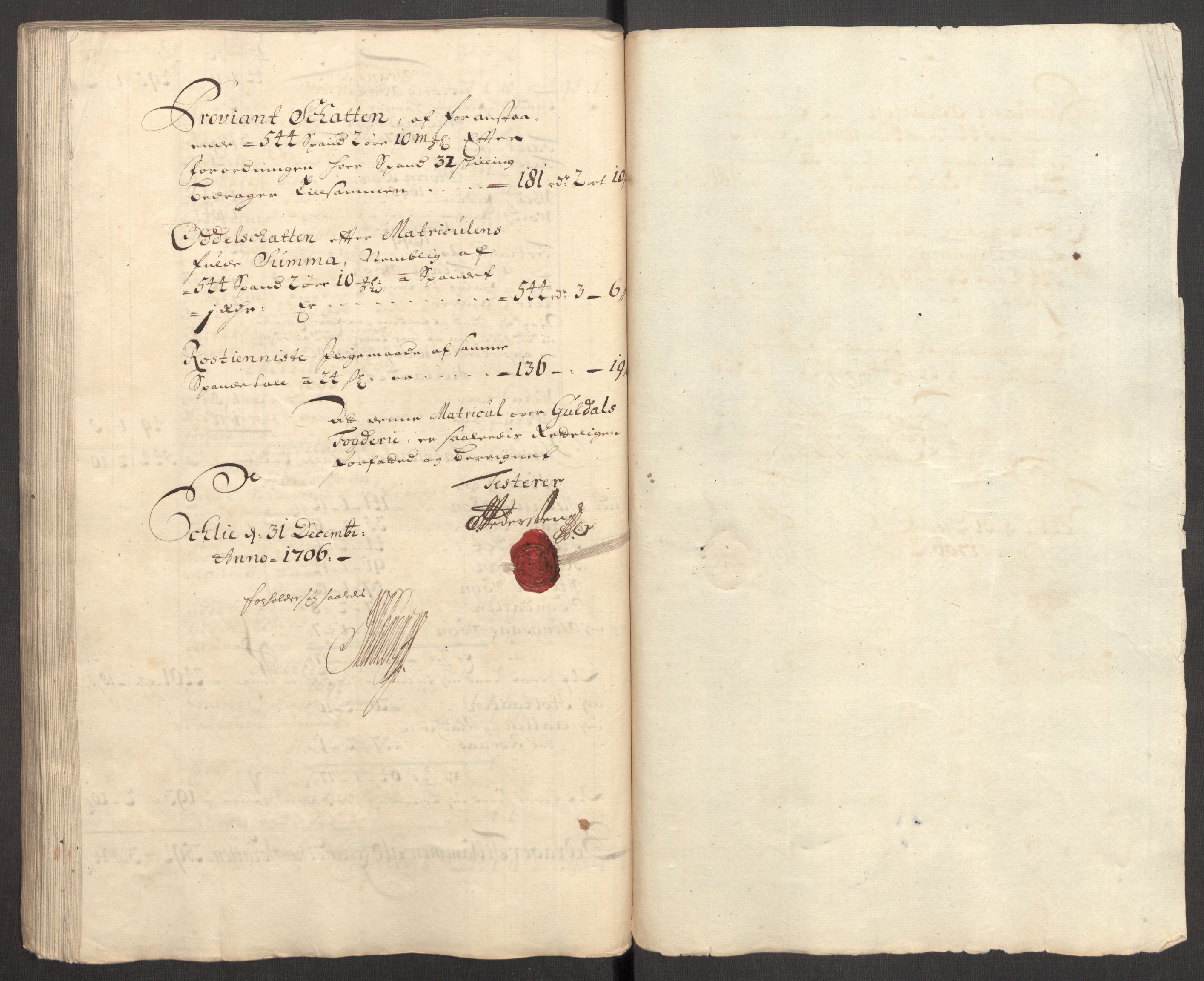 Rentekammeret inntil 1814, Reviderte regnskaper, Fogderegnskap, AV/RA-EA-4092/R60/L3956: Fogderegnskap Orkdal og Gauldal, 1706, p. 262