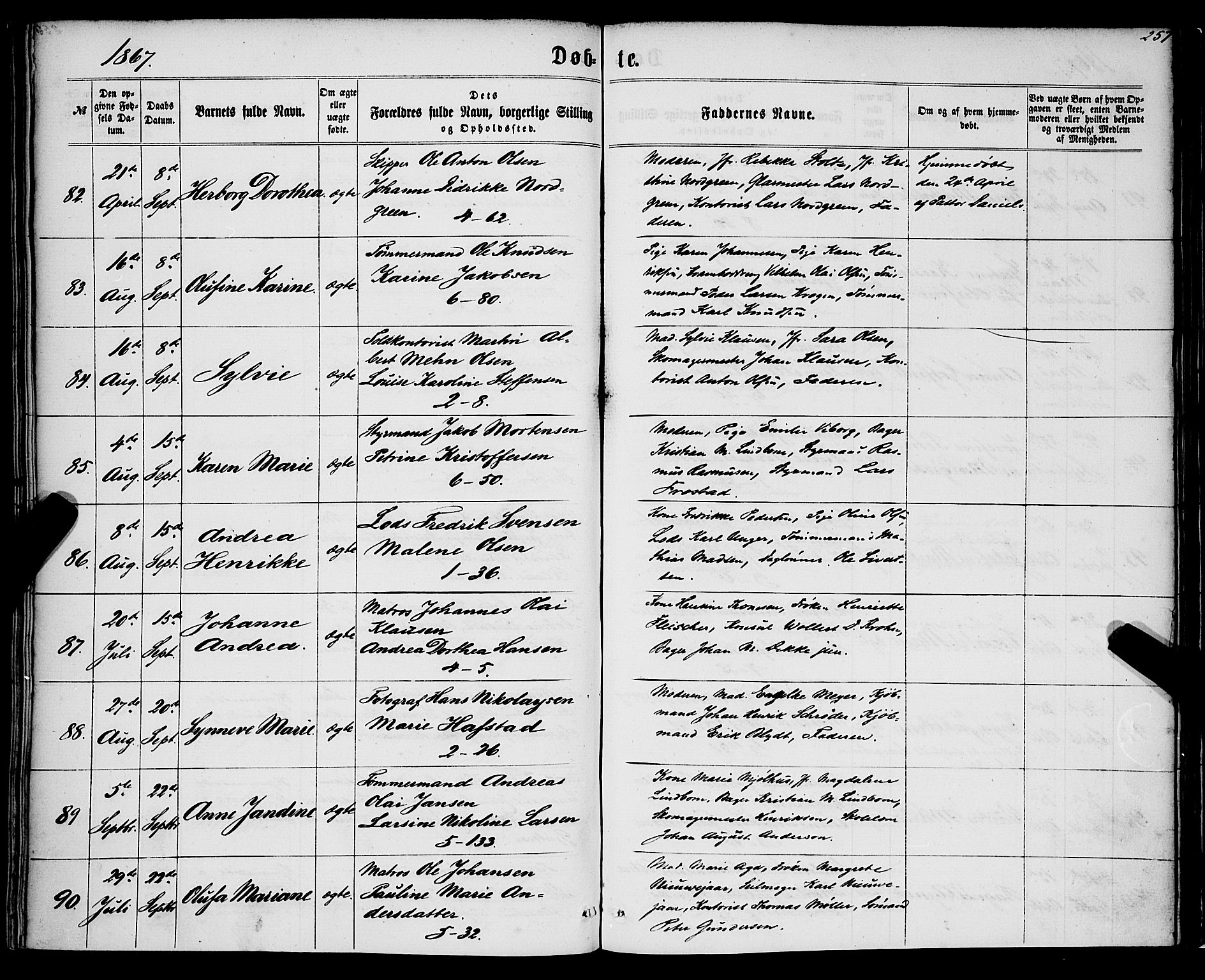 Nykirken Sokneprestembete, SAB/A-77101/H/Haa/L0015: Parish register (official) no. B 2, 1858-1869, p. 257