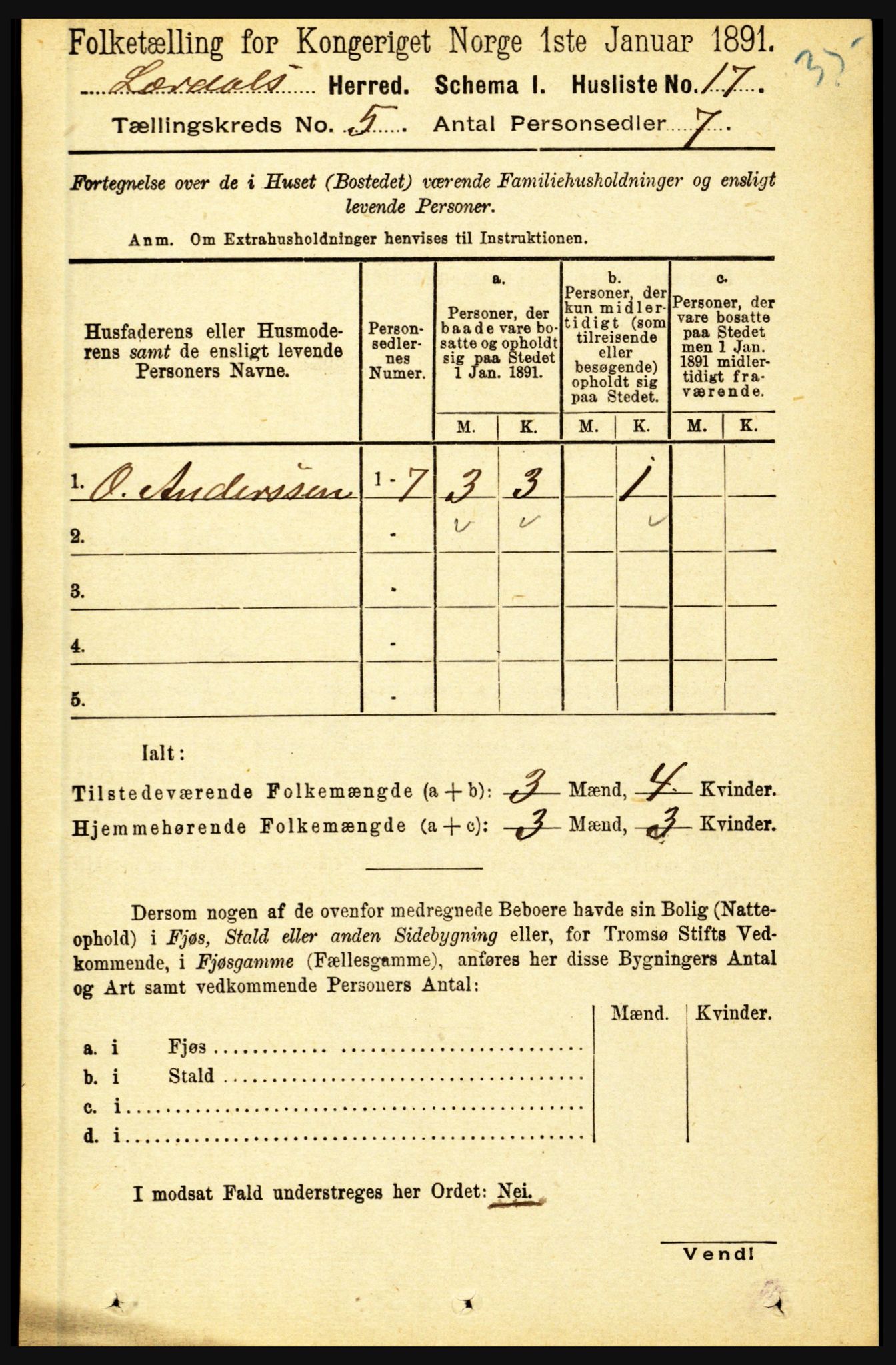 RA, 1891 census for 1422 Lærdal, 1891, p. 40