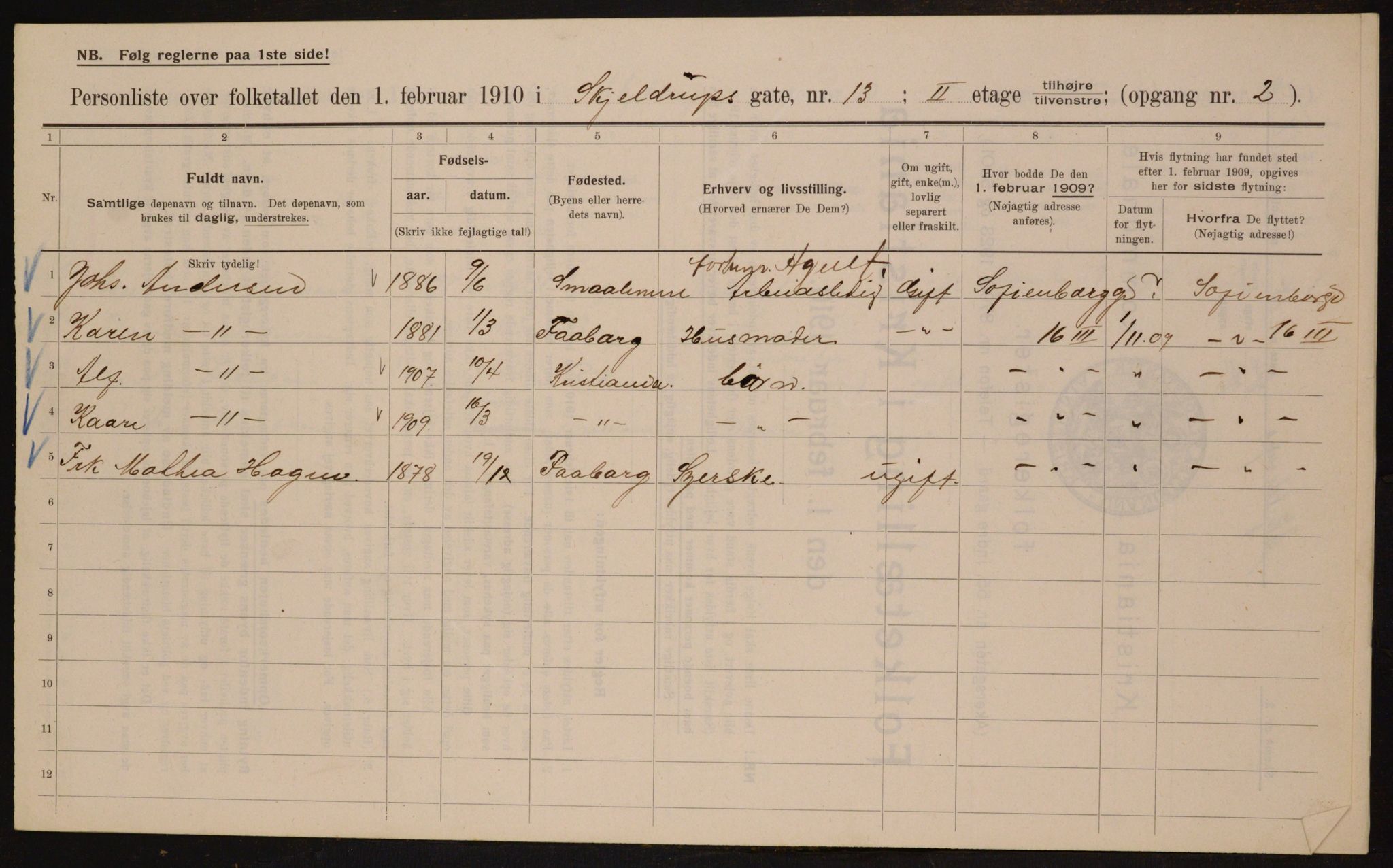 OBA, Municipal Census 1910 for Kristiania, 1910, p. 91408