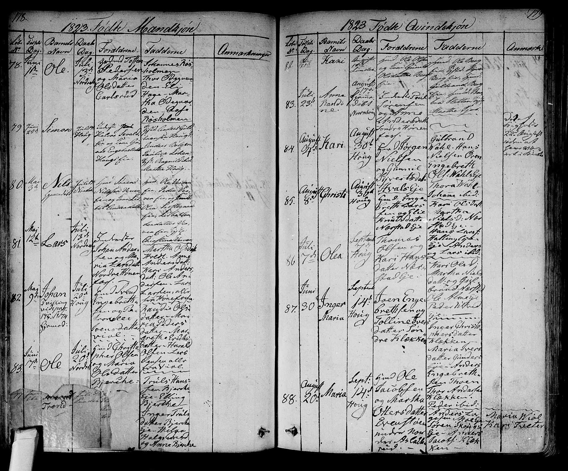 Norderhov kirkebøker, AV/SAKO-A-237/F/Fa/L0009: Parish register (official) no. 9, 1819-1837, p. 178-179