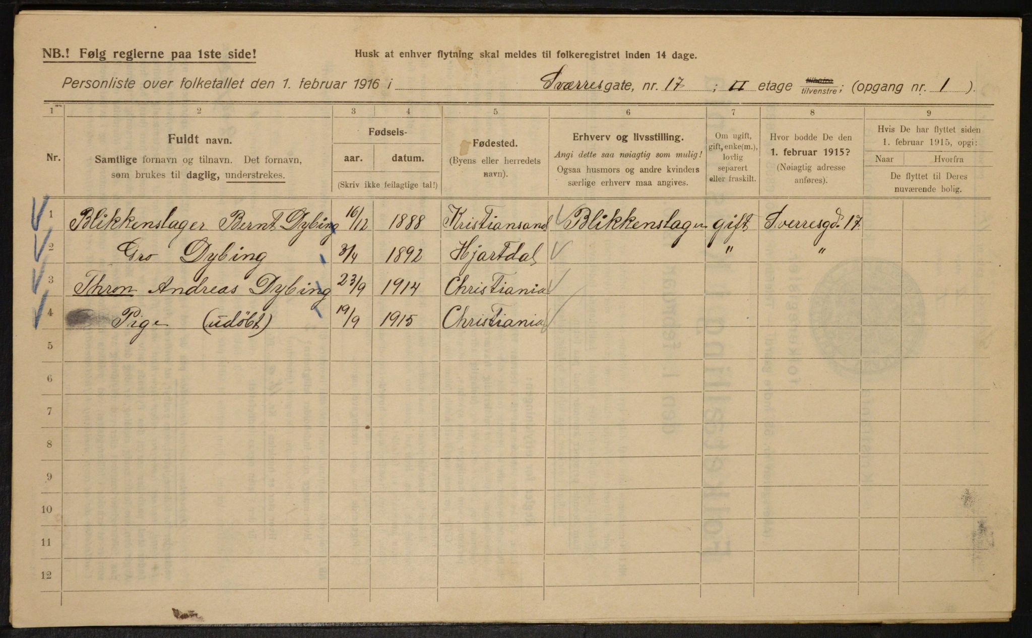 OBA, Municipal Census 1916 for Kristiania, 1916, p. 108931