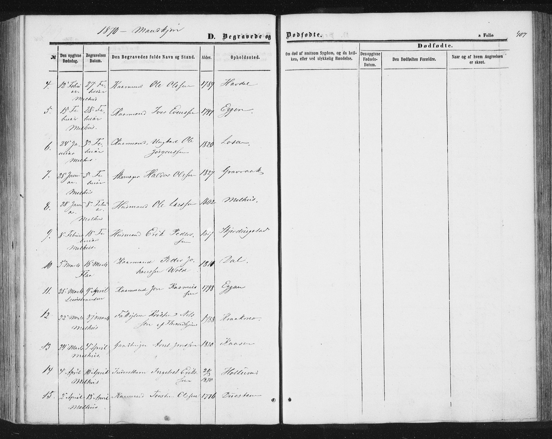 Ministerialprotokoller, klokkerbøker og fødselsregistre - Sør-Trøndelag, AV/SAT-A-1456/691/L1077: Parish register (official) no. 691A09, 1862-1873, p. 407