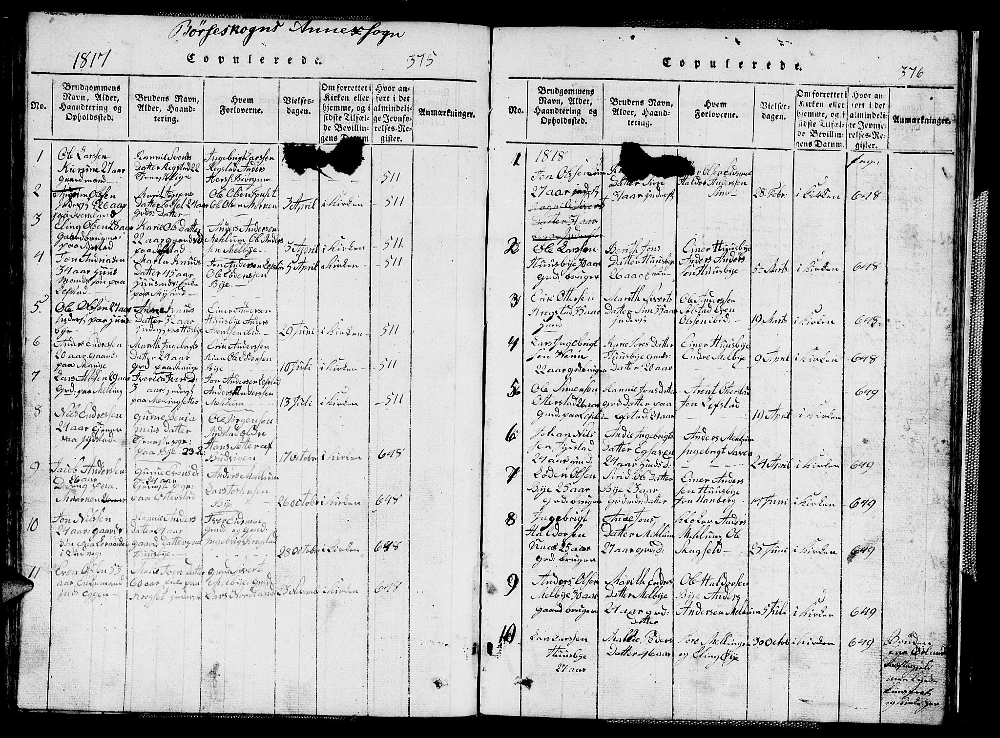 Ministerialprotokoller, klokkerbøker og fødselsregistre - Sør-Trøndelag, AV/SAT-A-1456/667/L0796: Parish register (copy) no. 667C01, 1817-1836, p. 375-376