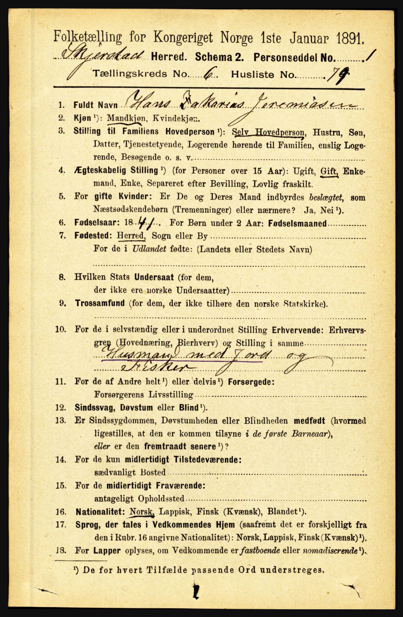 RA, 1891 census for 1842 Skjerstad, 1891, p. 2520