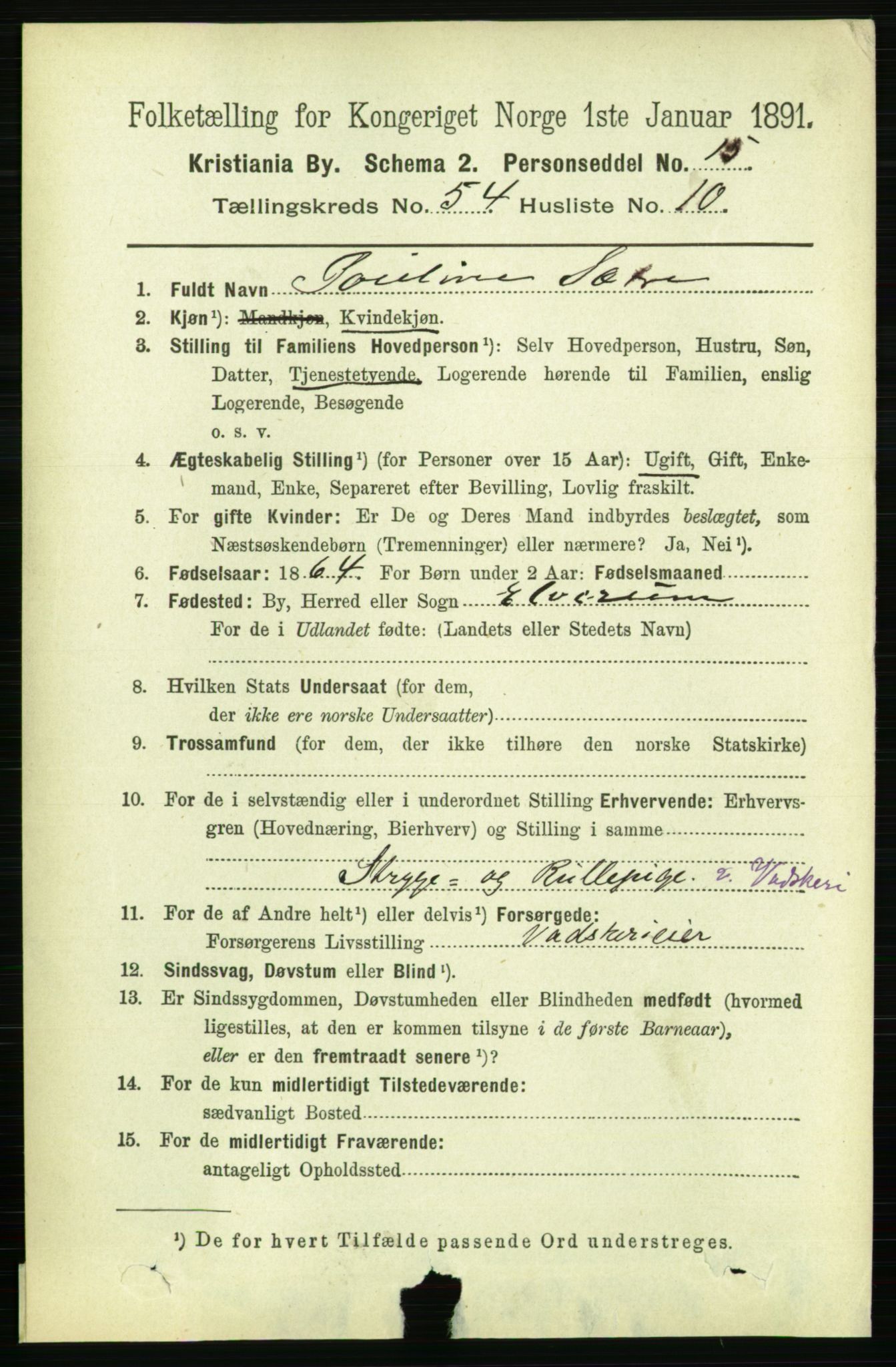 RA, 1891 census for 0301 Kristiania, 1891, p. 30064