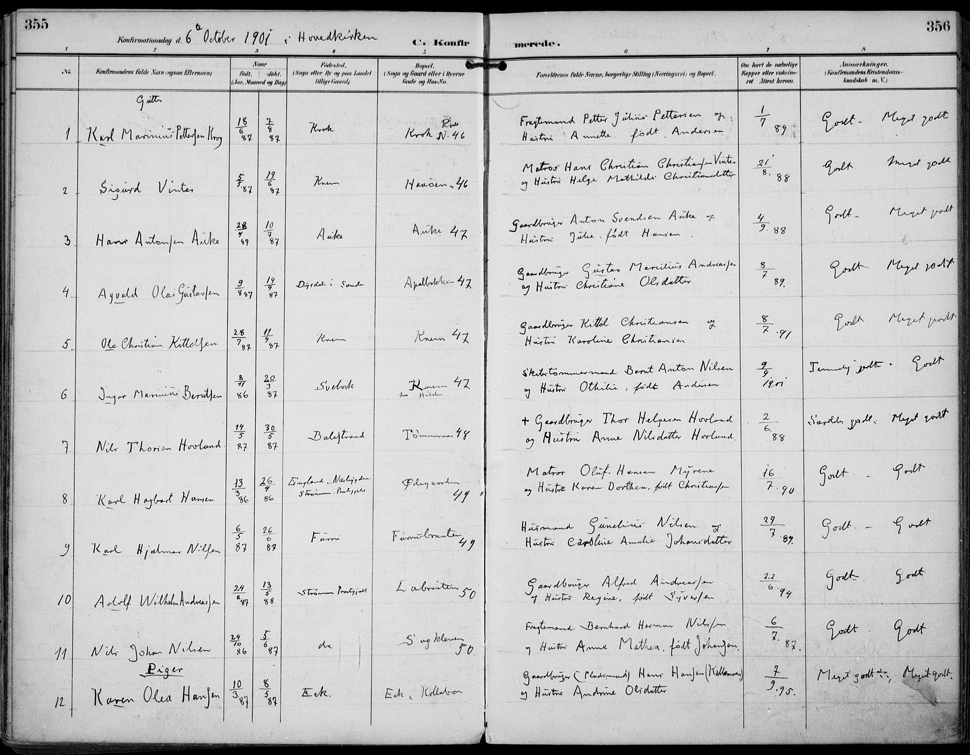 Strømm kirkebøker, AV/SAKO-A-322/F/Fa/L0005: Parish register (official) no. I 5, 1898-1919, p. 355-356