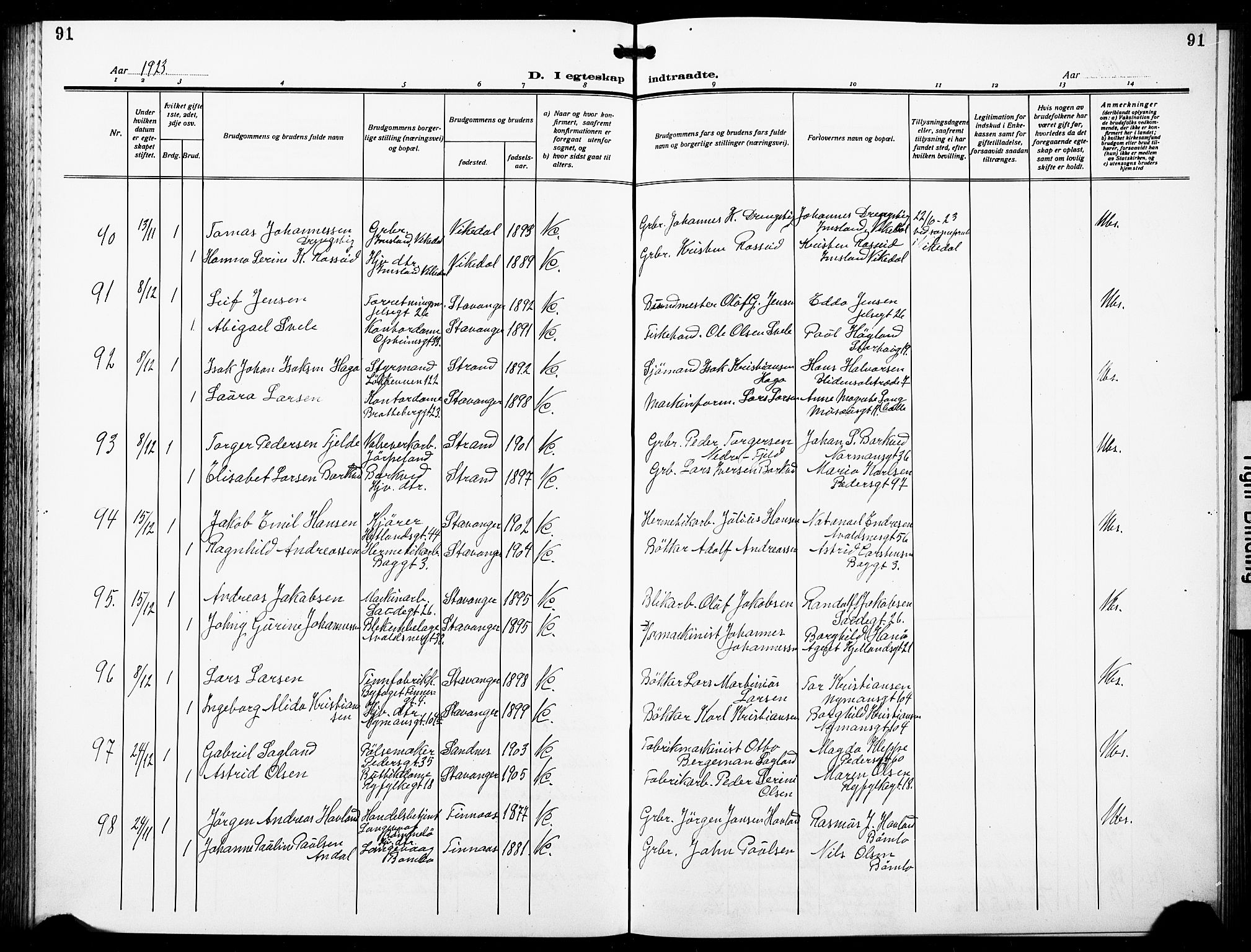 St. Johannes sokneprestkontor, AV/SAST-A-101814/001/30/30BB/L0007: Parish register (copy) no. B 7, 1917-1932, p. 91