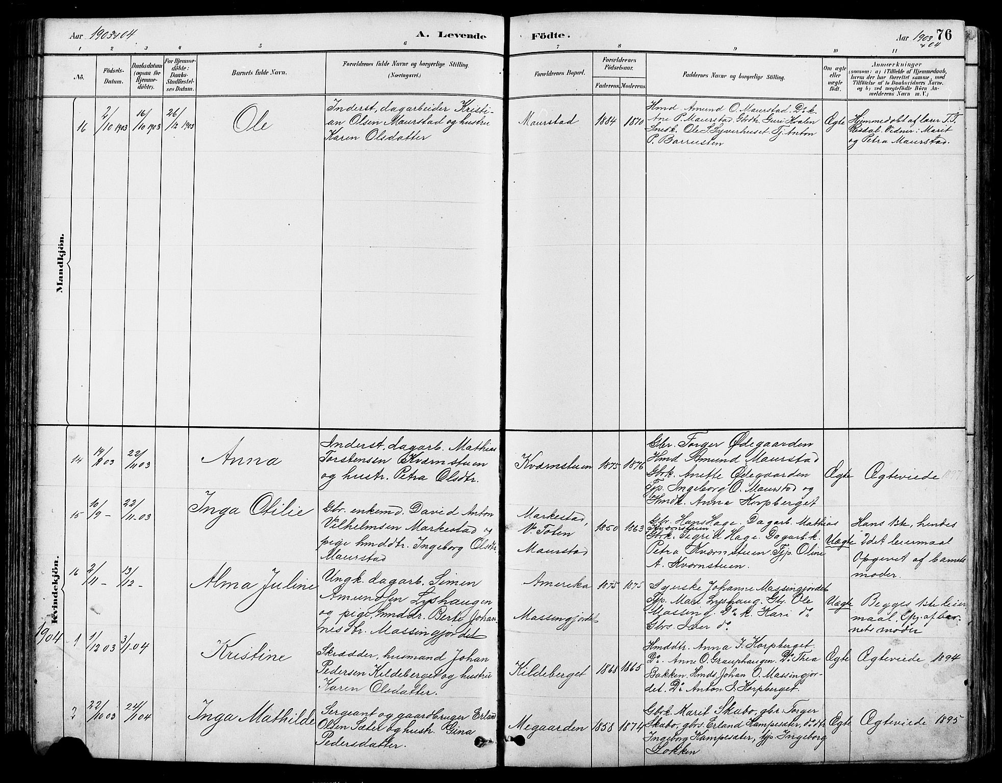 Nord-Fron prestekontor, SAH/PREST-080/H/Ha/Hab/L0005: Parish register (copy) no. 5, 1884-1914, p. 76