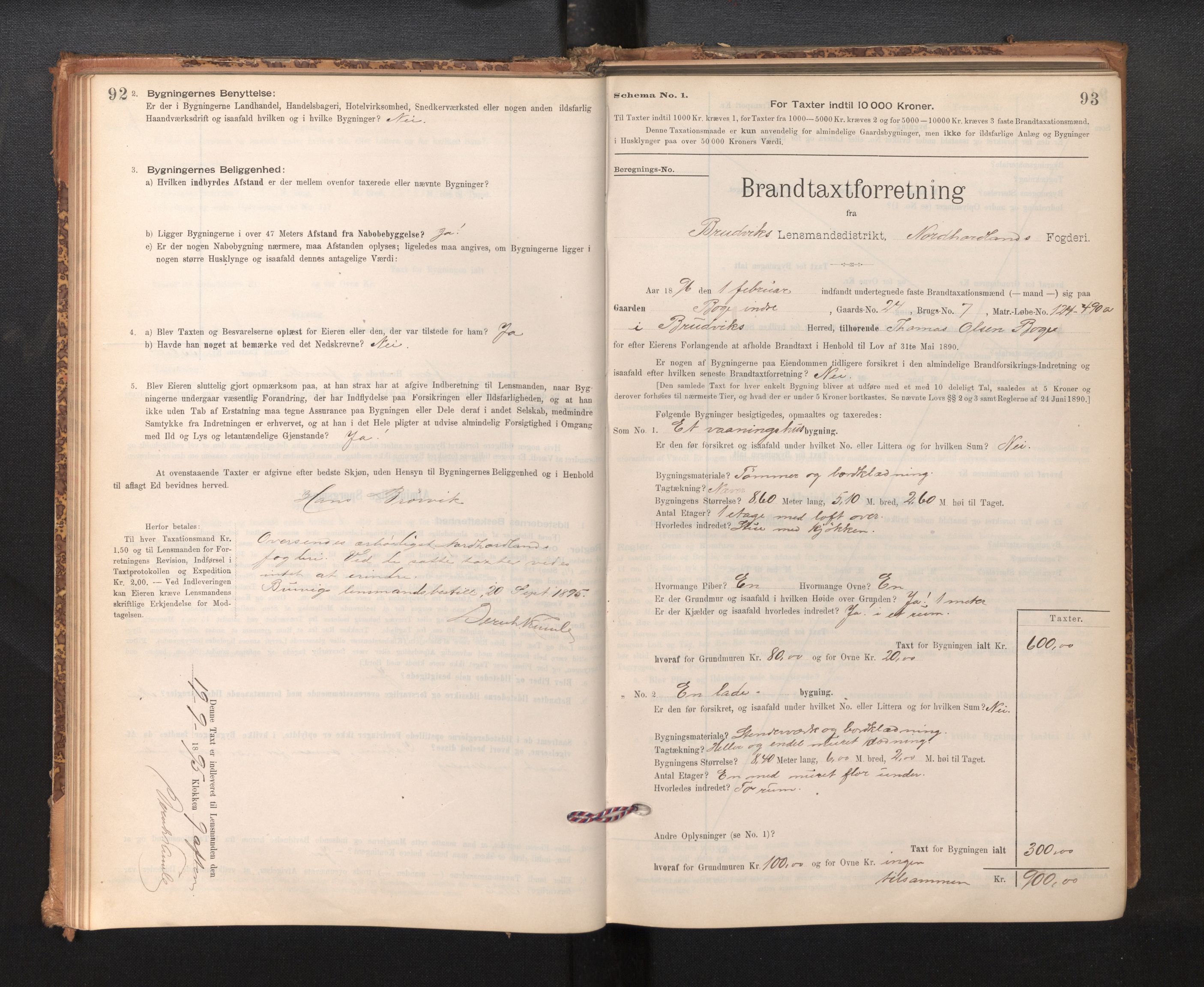 Lensmannen i Bruvik, SAB/A-31301/0012/L0006: Branntakstprotokoll, skjematakst, 1894-1906, p. 92-93
