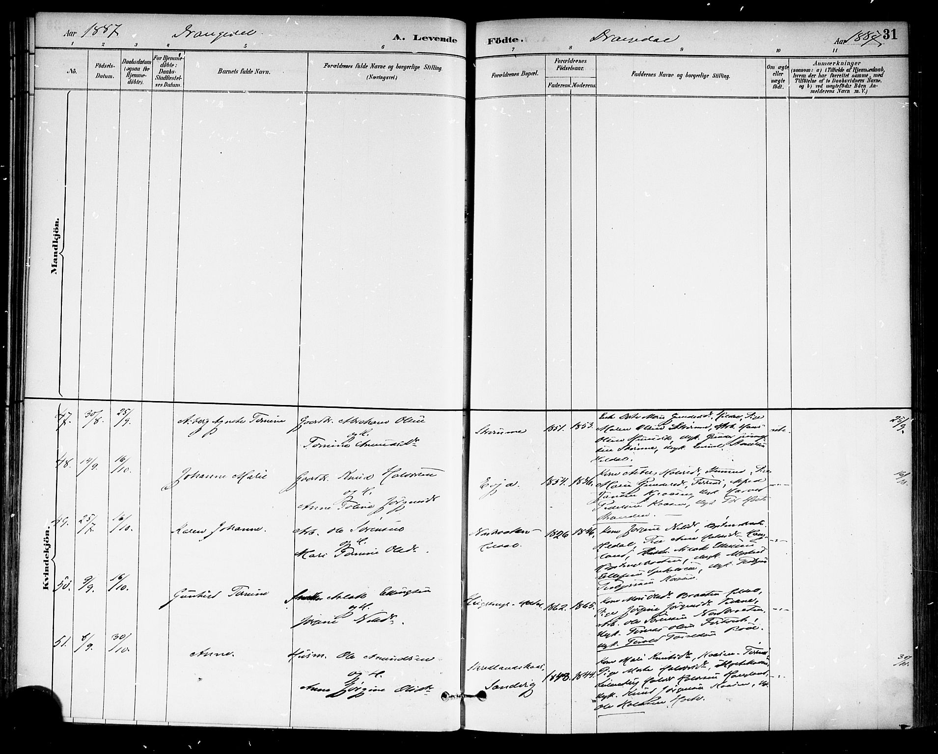 Drangedal kirkebøker, SAKO/A-258/F/Fa/L0010: Parish register (official) no. 10 /1, 1885-1894, p. 31