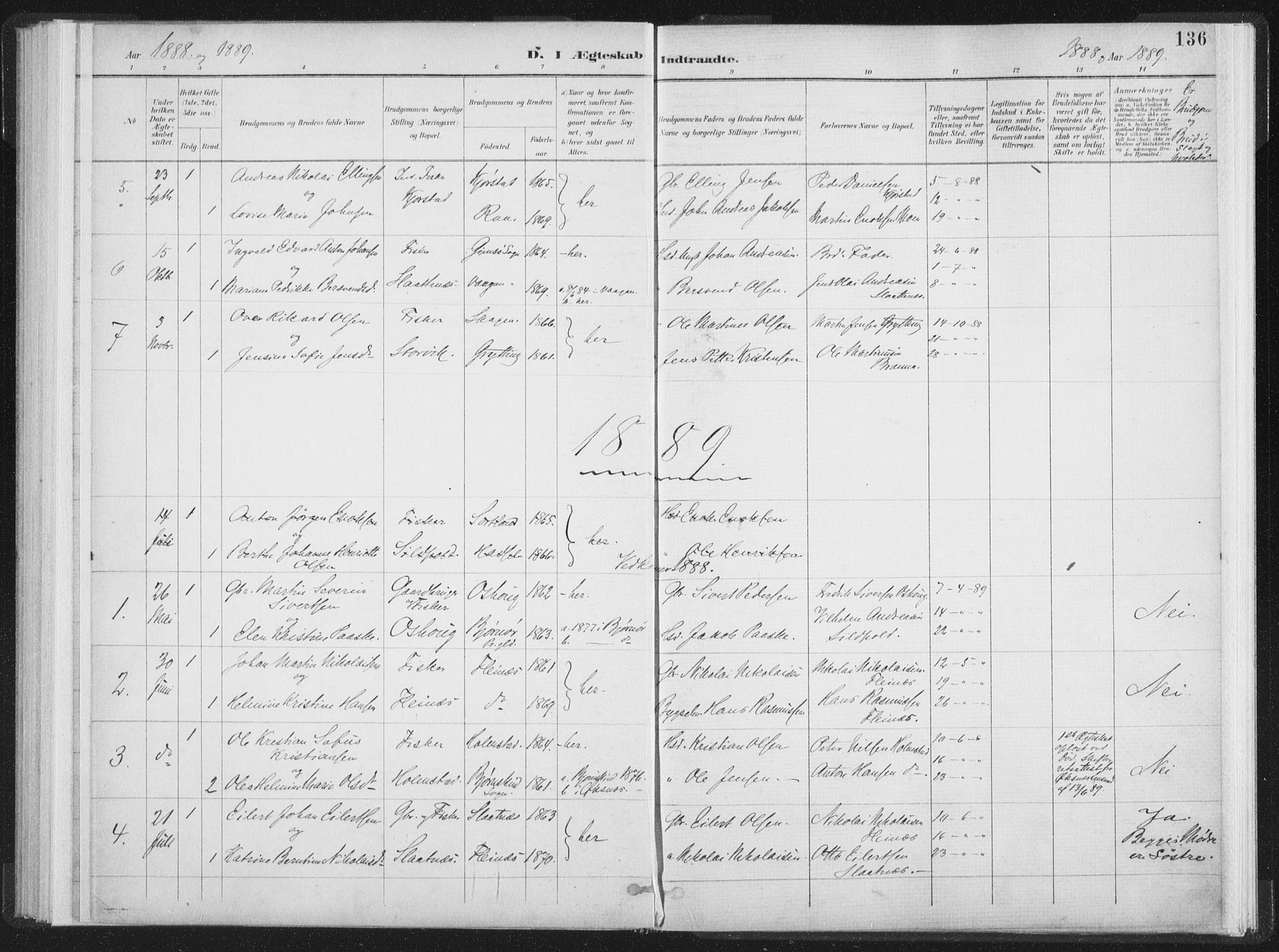 Ministerialprotokoller, klokkerbøker og fødselsregistre - Nordland, SAT/A-1459/890/L1286: Parish register (official) no. 890A01, 1882-1902, p. 136
