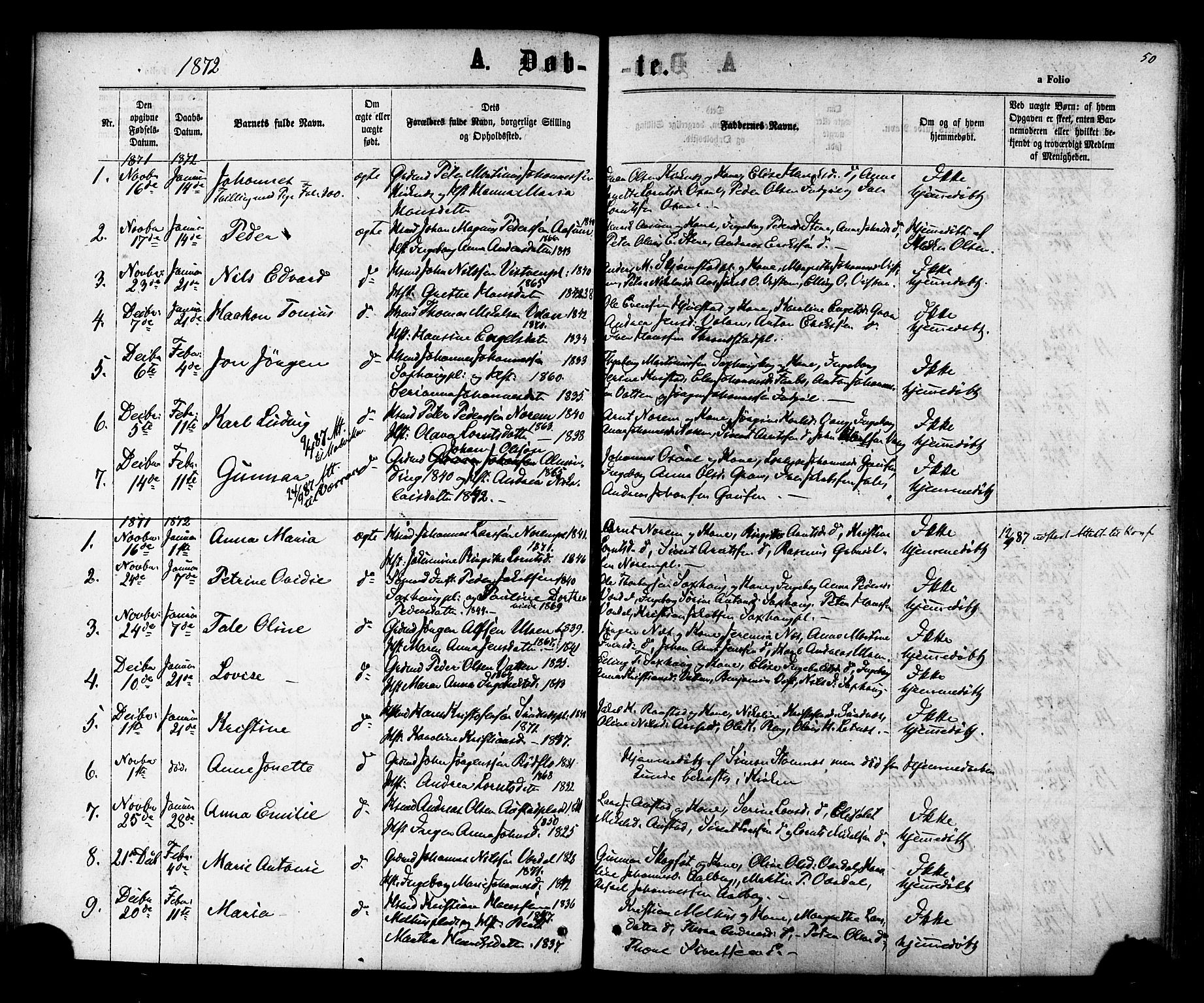 Ministerialprotokoller, klokkerbøker og fødselsregistre - Nord-Trøndelag, SAT/A-1458/730/L0284: Parish register (official) no. 730A09, 1866-1878, p. 50