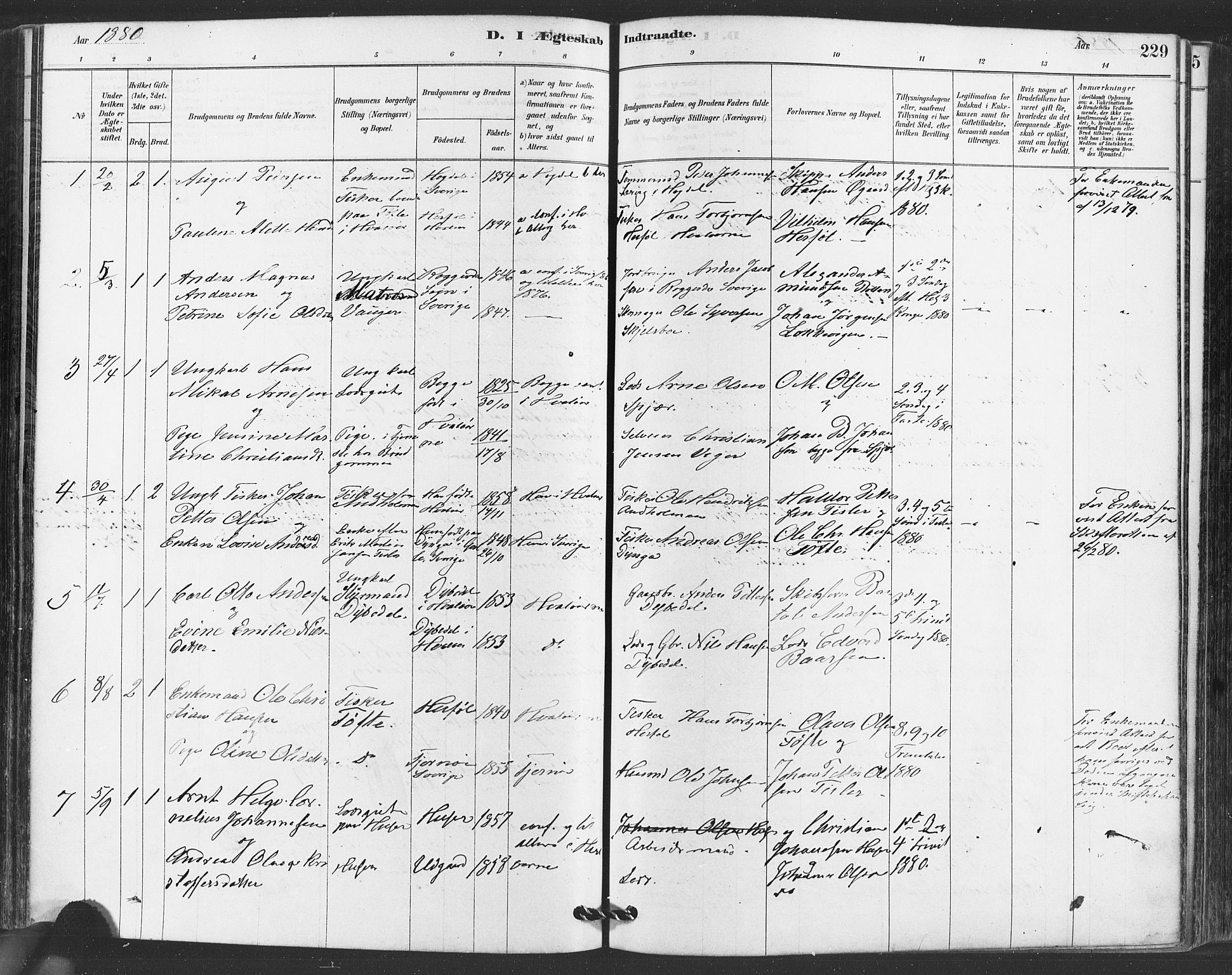 Hvaler prestekontor Kirkebøker, SAO/A-2001/F/Fa/L0008: Parish register (official) no. I 8, 1878-1895, p. 229