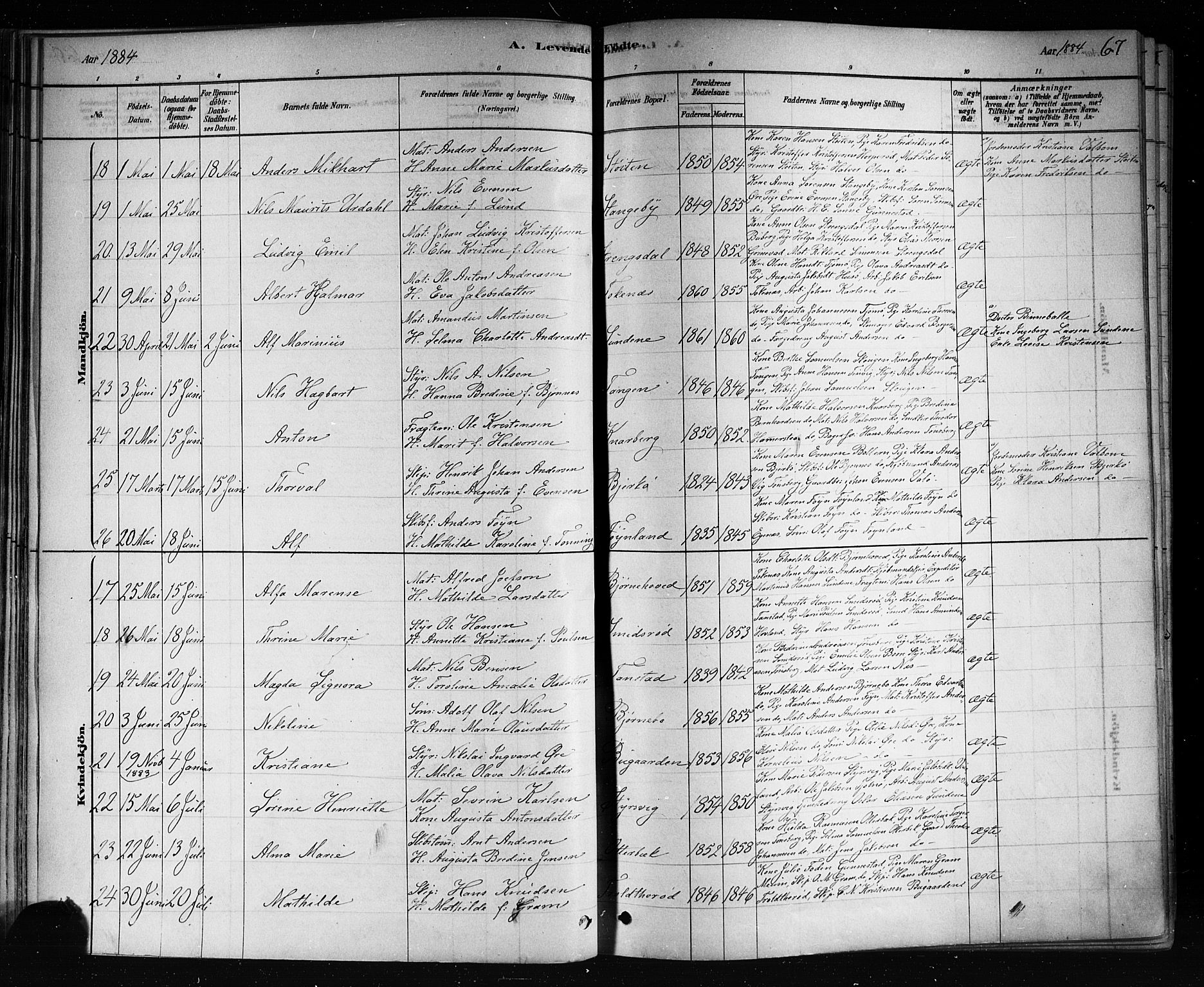 Nøtterøy kirkebøker, AV/SAKO-A-354/F/Fa/L0008: Parish register (official) no. I 8, 1878-1893, p. 67