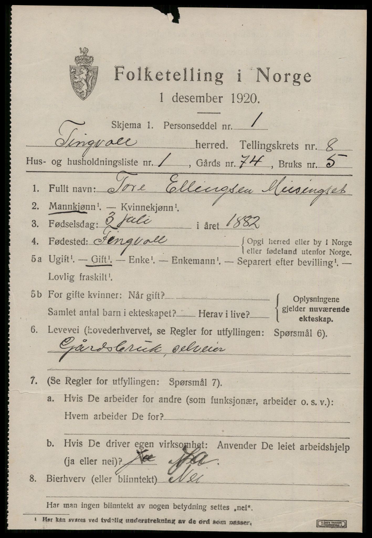 SAT, 1920 census for Tingvoll, 1920, p. 3676