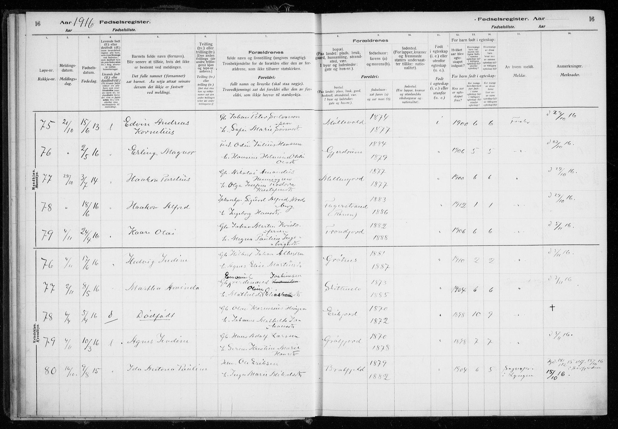 Tromsøysund sokneprestkontor, AV/SATØ-S-1304/H/Ha/L0079: Birth register no. 79, 1916-1924, p. 16
