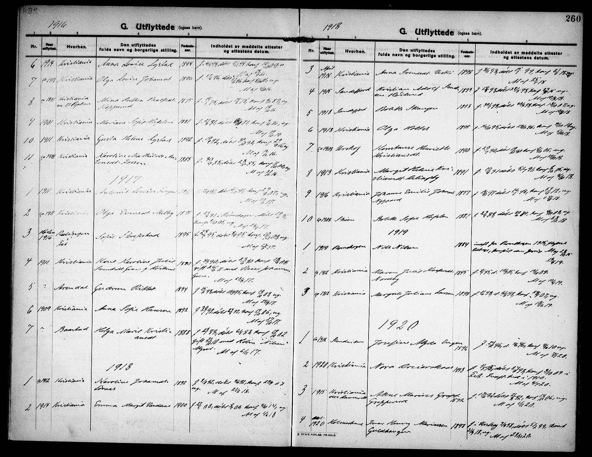 Høland prestekontor Kirkebøker, SAO/A-10346a/F/Fa/L0016: Parish register (official) no. I 16, 1912-1921, p. 260