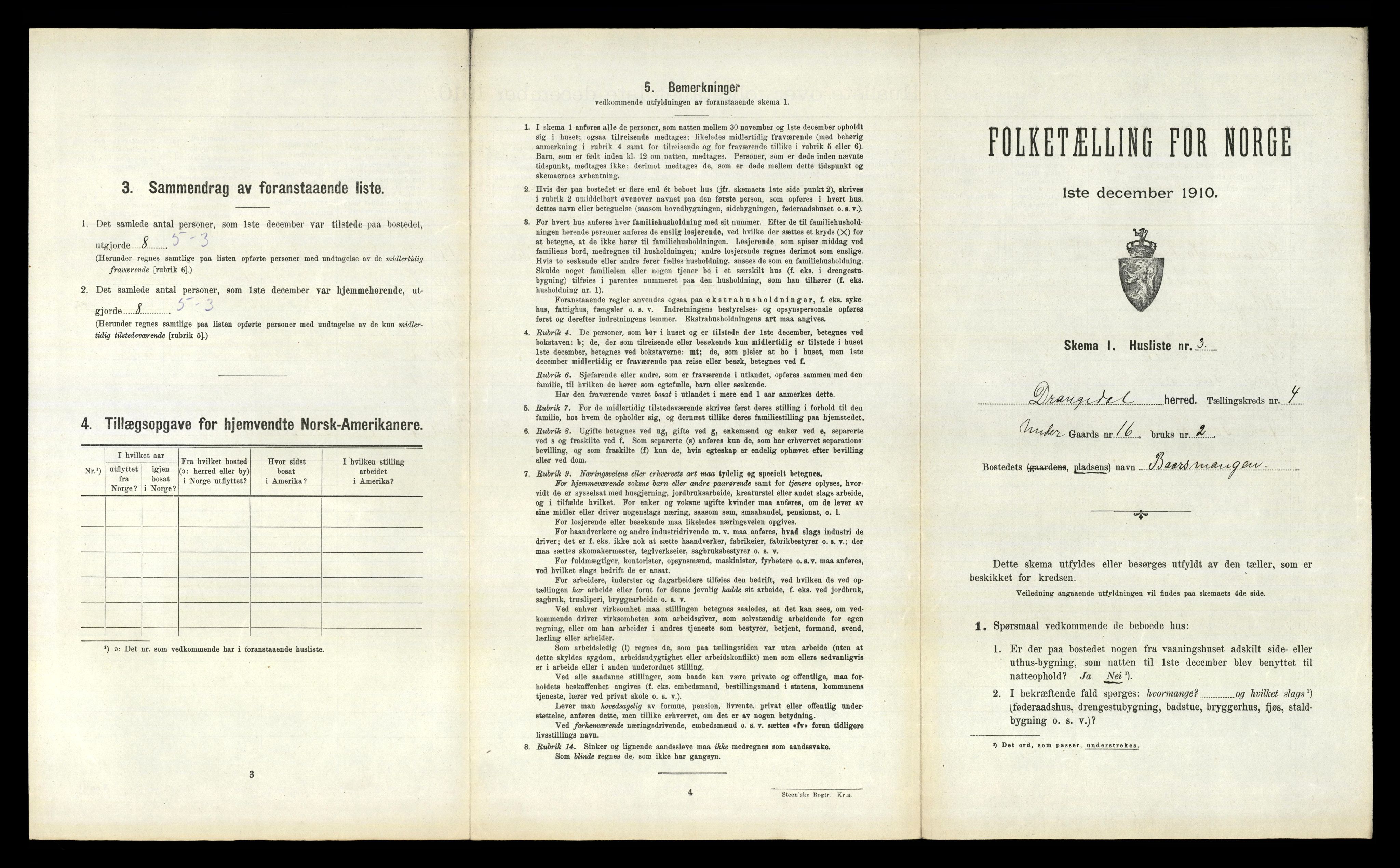 RA, 1910 census for Drangedal, 1910, p. 363