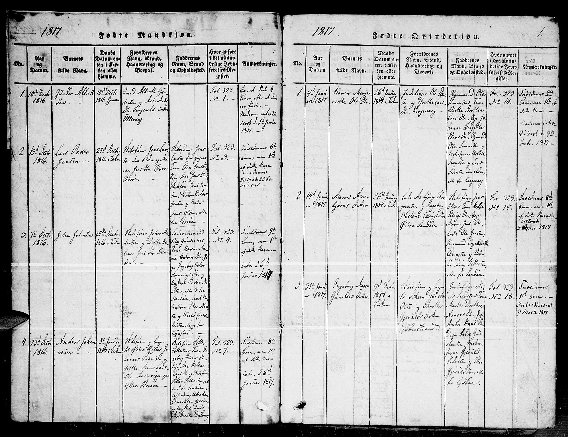 Dypvåg sokneprestkontor, SAK/1111-0007/F/Fb/Fba/L0009: Parish register (copy) no. B 9, 1816-1842, p. 1