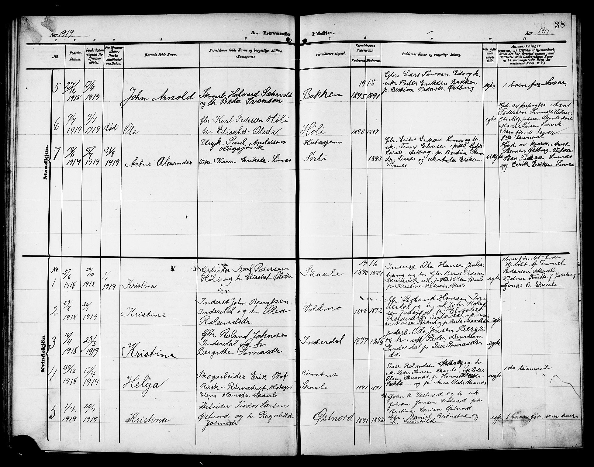 Ministerialprotokoller, klokkerbøker og fødselsregistre - Nord-Trøndelag, AV/SAT-A-1458/757/L0506: Parish register (copy) no. 757C01, 1904-1922, p. 38