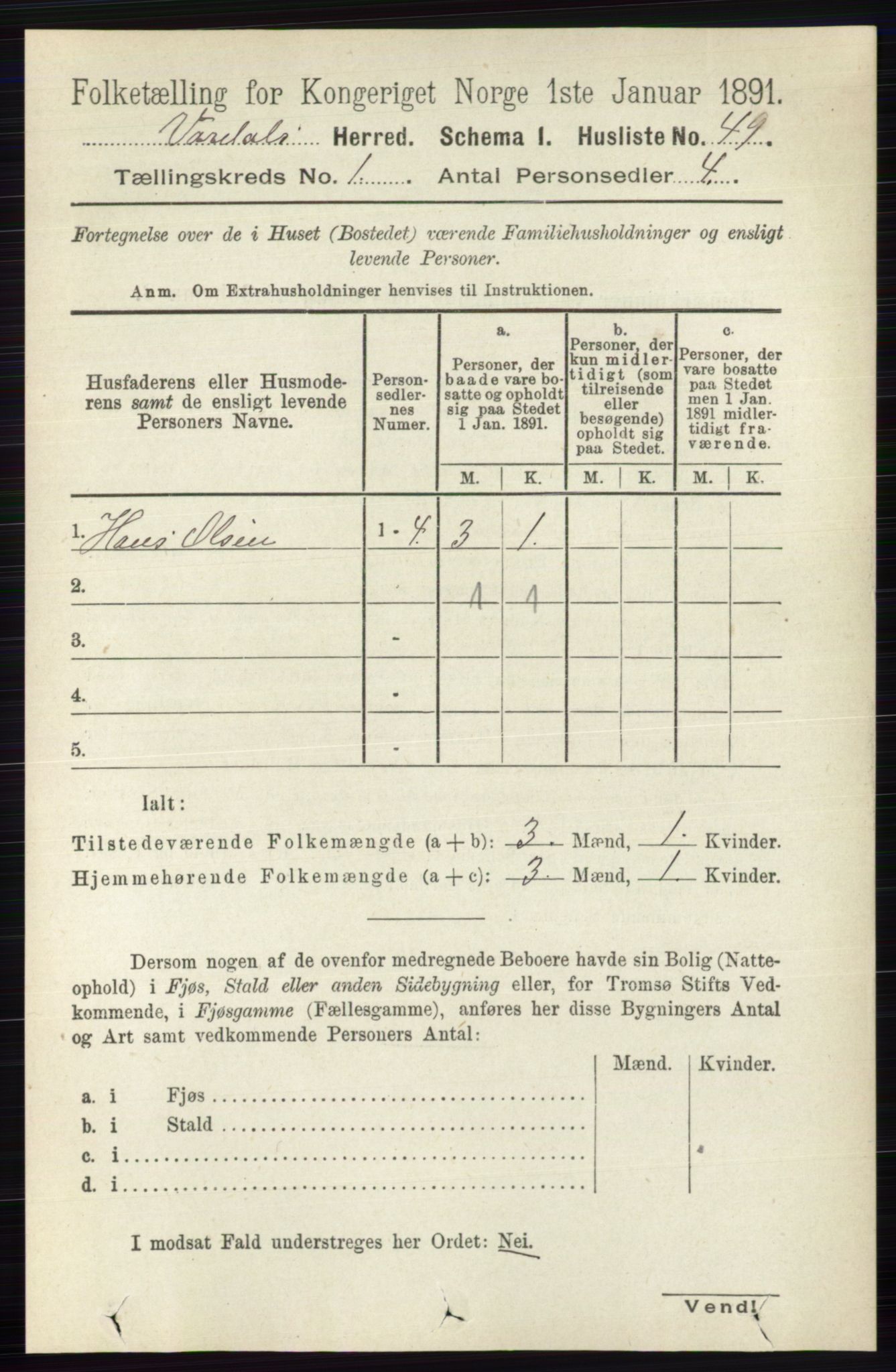 RA, 1891 census for 0527 Vardal, 1891, p. 74