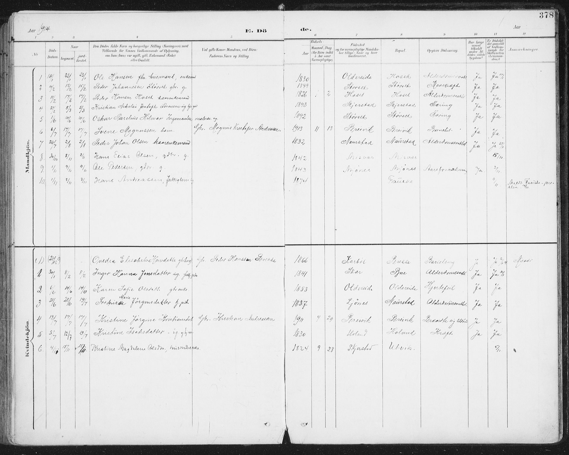 Ministerialprotokoller, klokkerbøker og fødselsregistre - Nordland, AV/SAT-A-1459/852/L0741: Parish register (official) no. 852A11, 1894-1917, p. 378